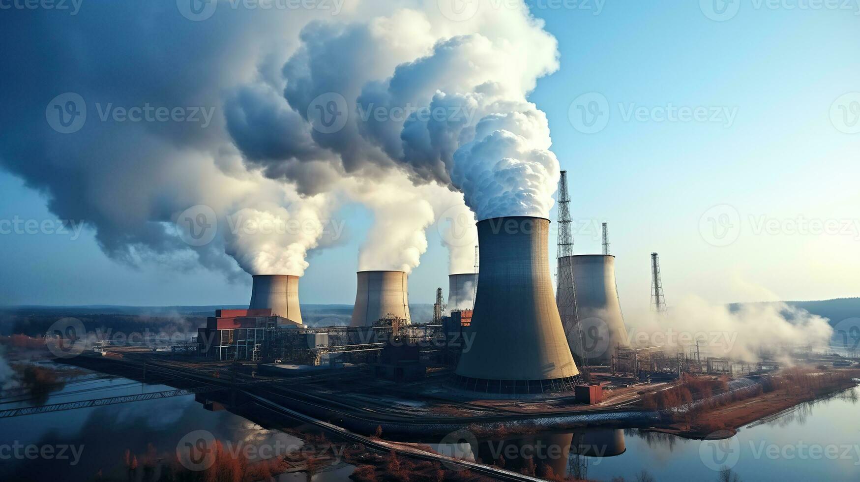 das Thermal- Leistung Bahnhof beim voll Gaspedal, ausstrahlen sichtbar Leistung. generativ ai foto