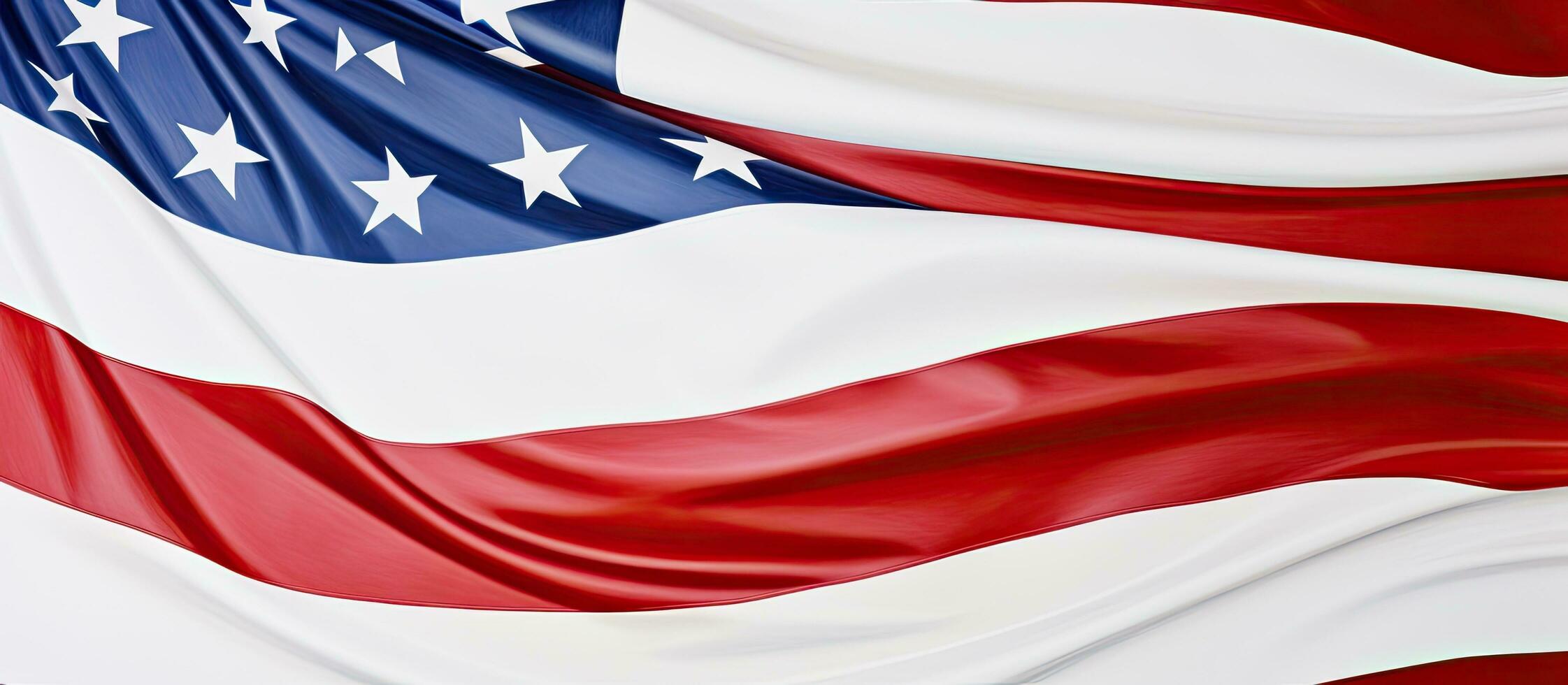 ein Nahansicht fotografieren zeigt an ein Sektion von das amerikanisch Flagge auf ein Weiß Hintergrund. Dort ist Raum foto