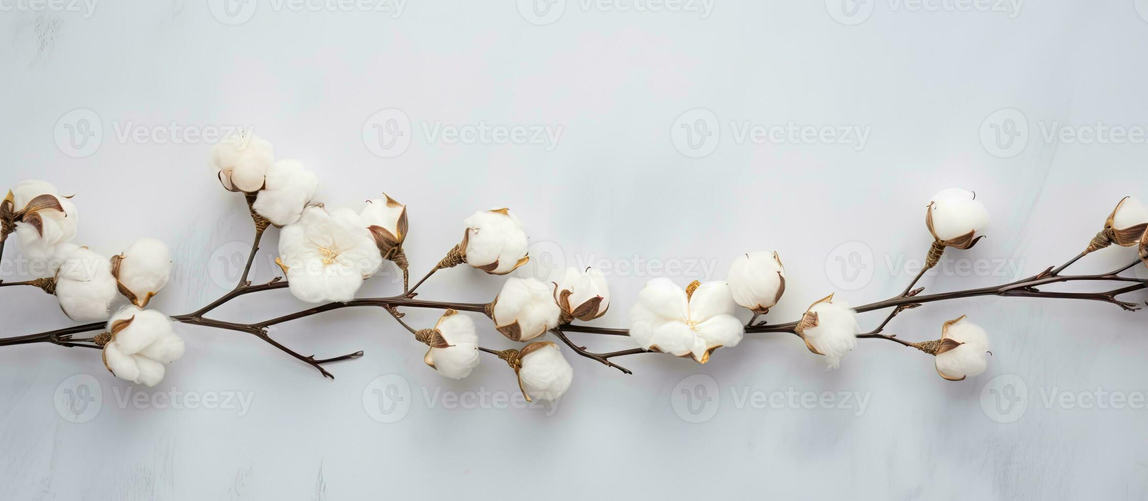 Baumwolle Ast auf Weiß Hintergrund. zart Weiß Baumwolle Blumen. Licht Baumwolle Hintergrund, eben foto