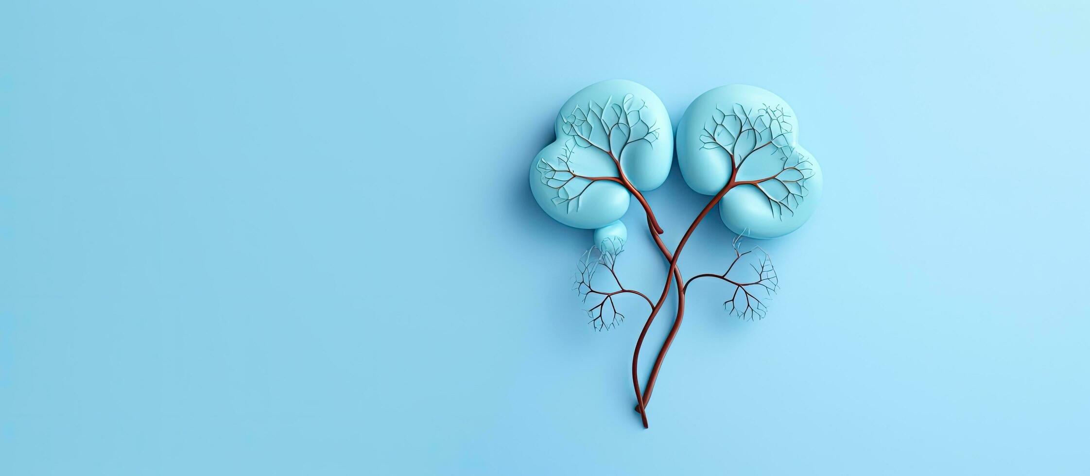 ein dekorativ Modell- von Mensch Nieren ist platziert auf ein Pastell- Blau Hintergrund. das Konzept repräsentiert foto