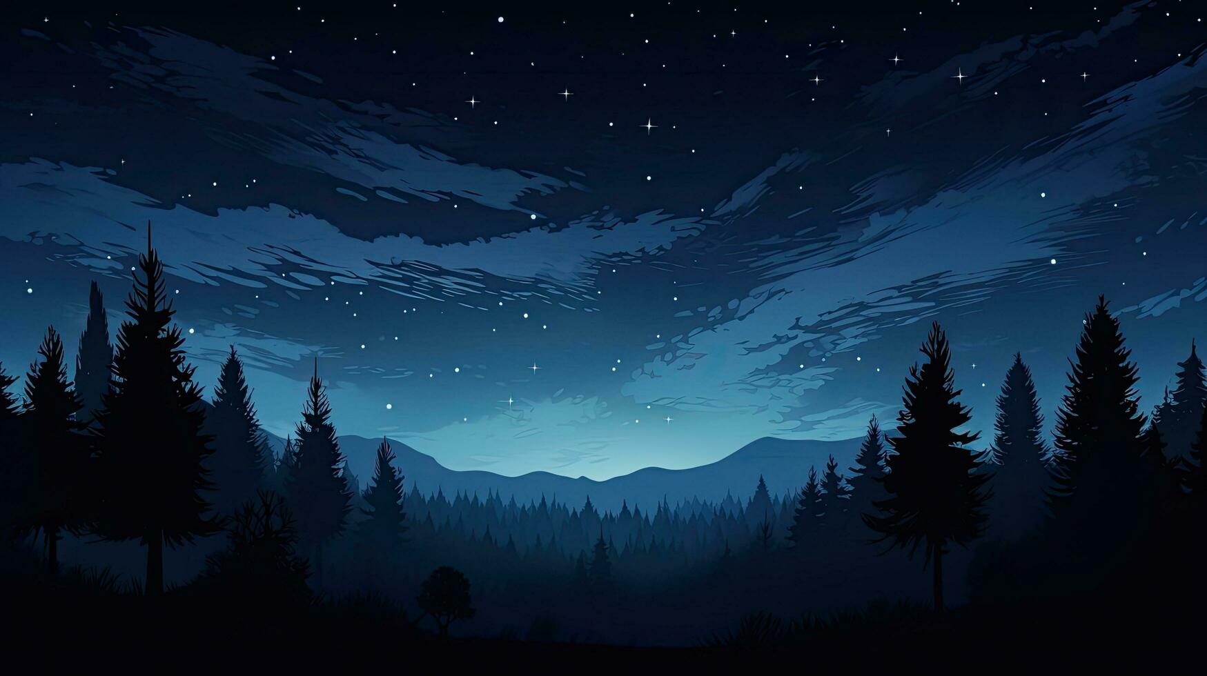 Mond leuchtenden über dunkel Wald Silhouette heiter draussen Nacht Szene foto