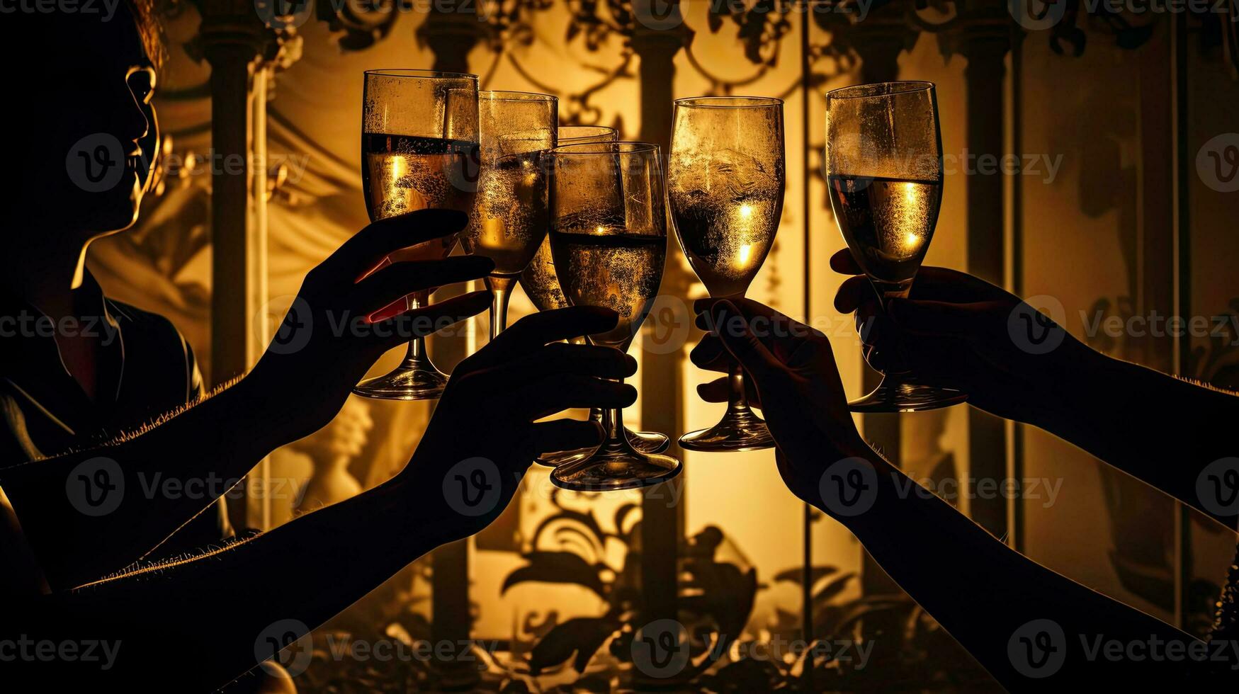 Menschen Toasten mit Champagner Brille im Schatten foto