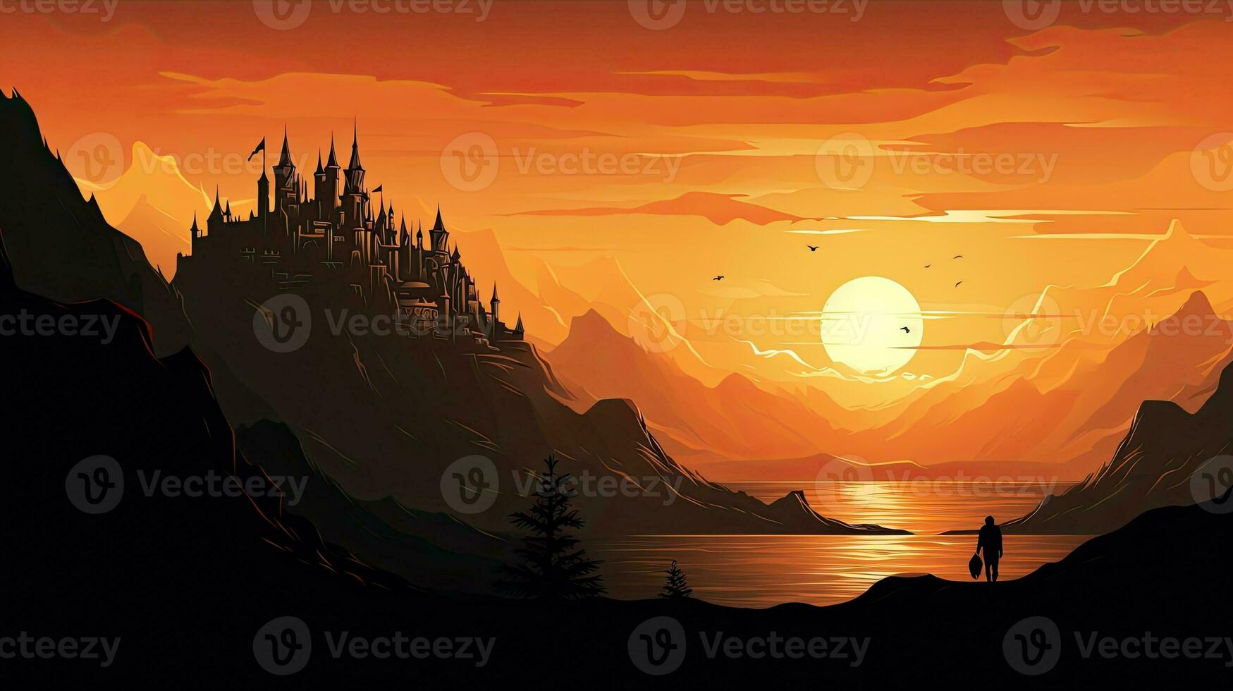 silhouettiert Schloss auf Berg während Sonnenuntergang foto