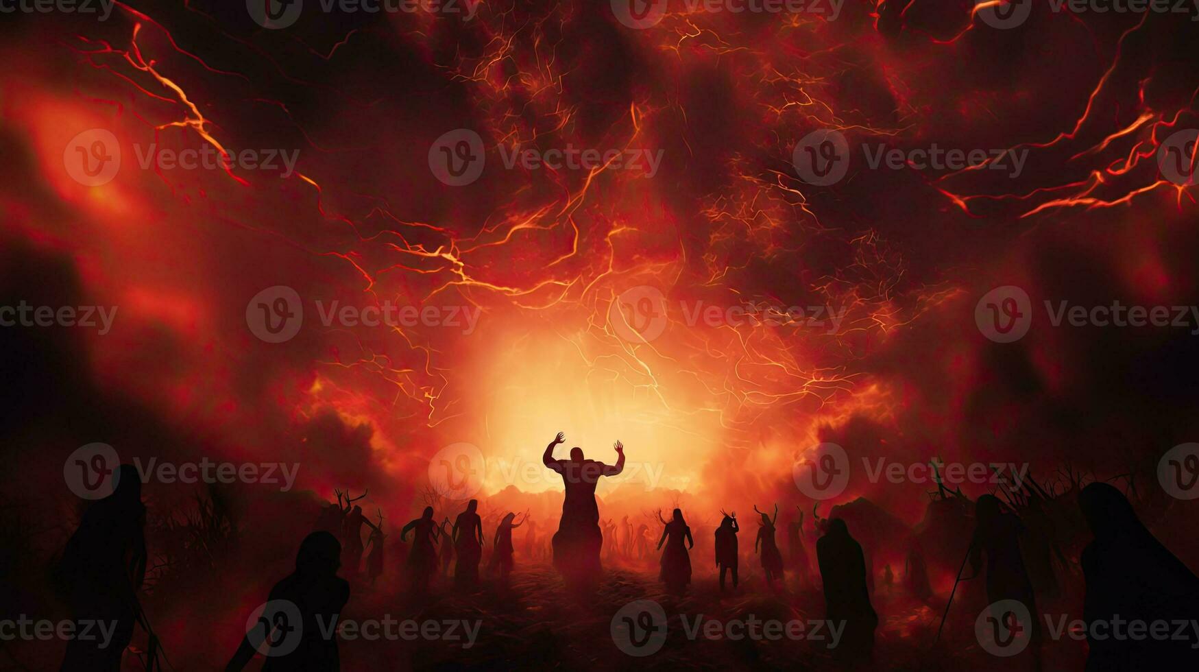 religiös heftig Szene feurig Himmel Finale Beurteilung ewig Verdammnis ängstlich zahlen foto