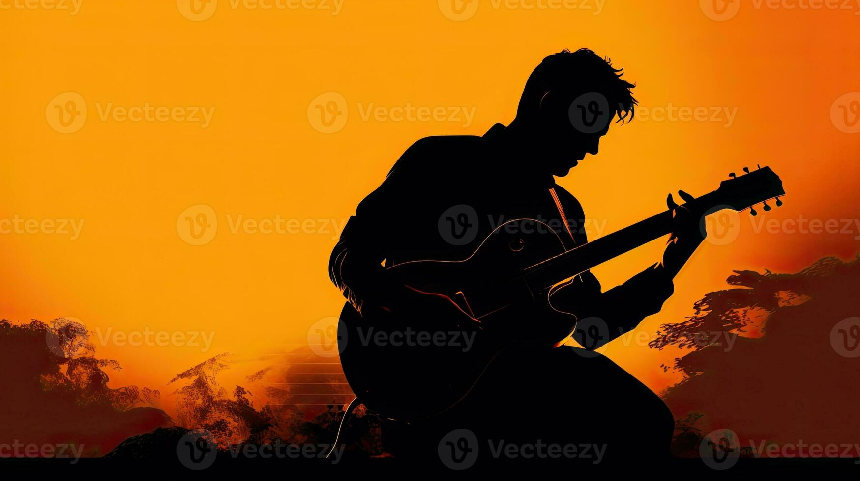 Gitarre Spieler im Silhouette foto