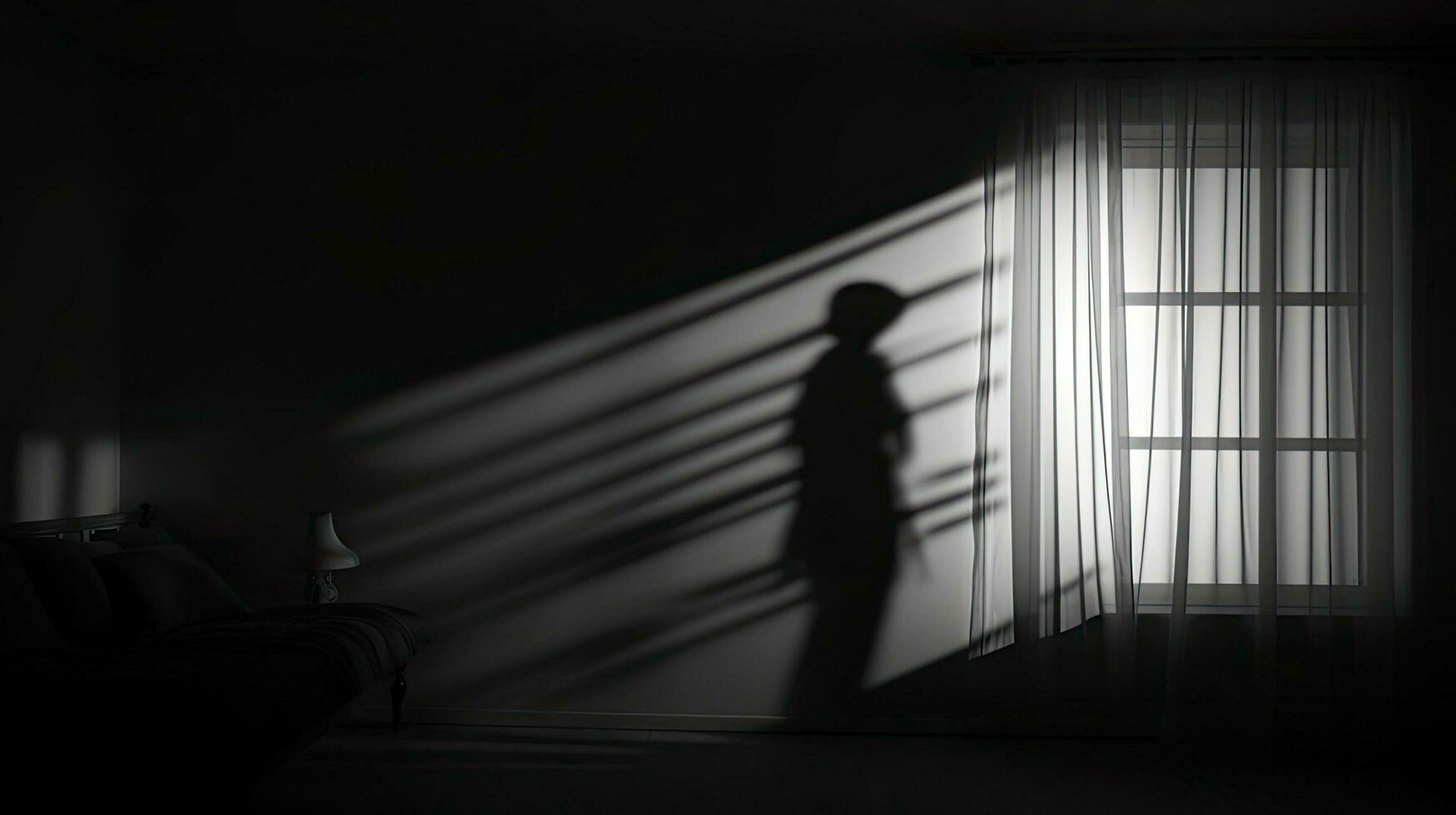 Schatten und Silhouetten erscheinen auf das Mauer wie das Fenster Licht scheint durch das Vorhang foto