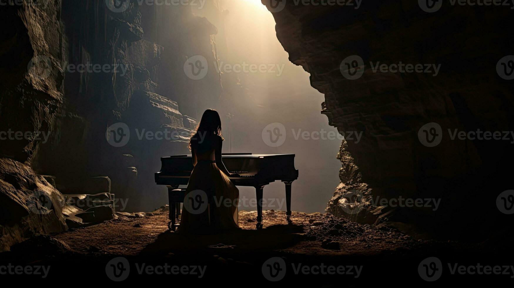 weiblich Pianist im ein Höhle foto