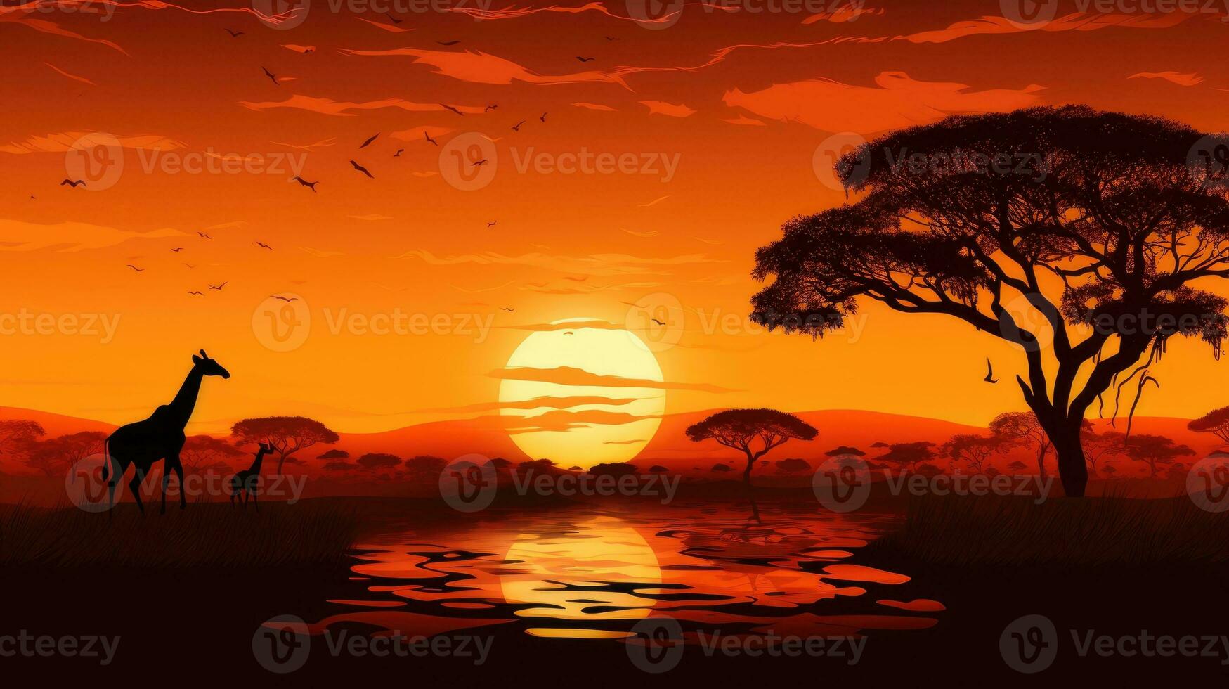 Design Element von afrikanisch Safari Natur beim Sonnenuntergang foto