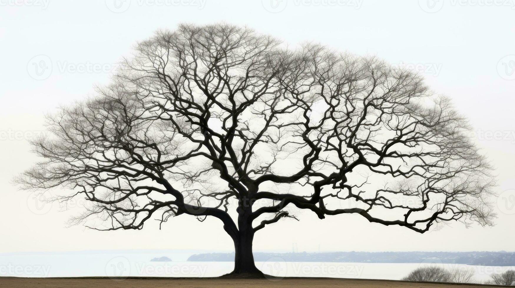 Winter s Tag im essex Silhouette von ein nackt Eiche Baum foto