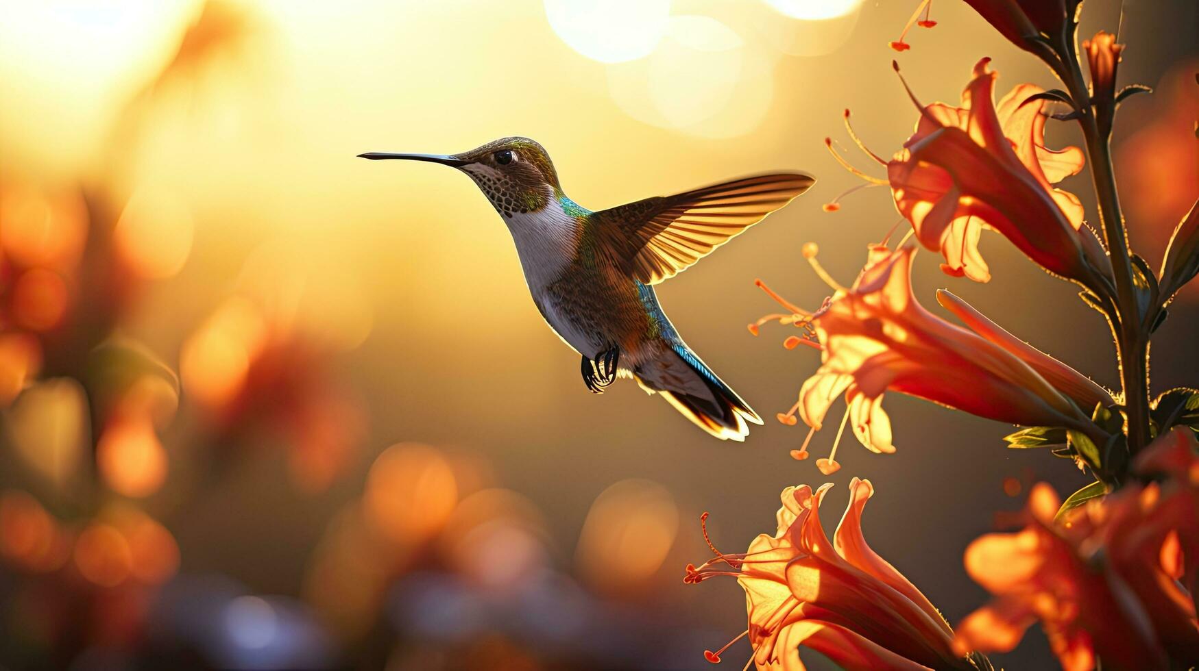 Blume von hinten beleuchtet wie Kolibri schwebt foto