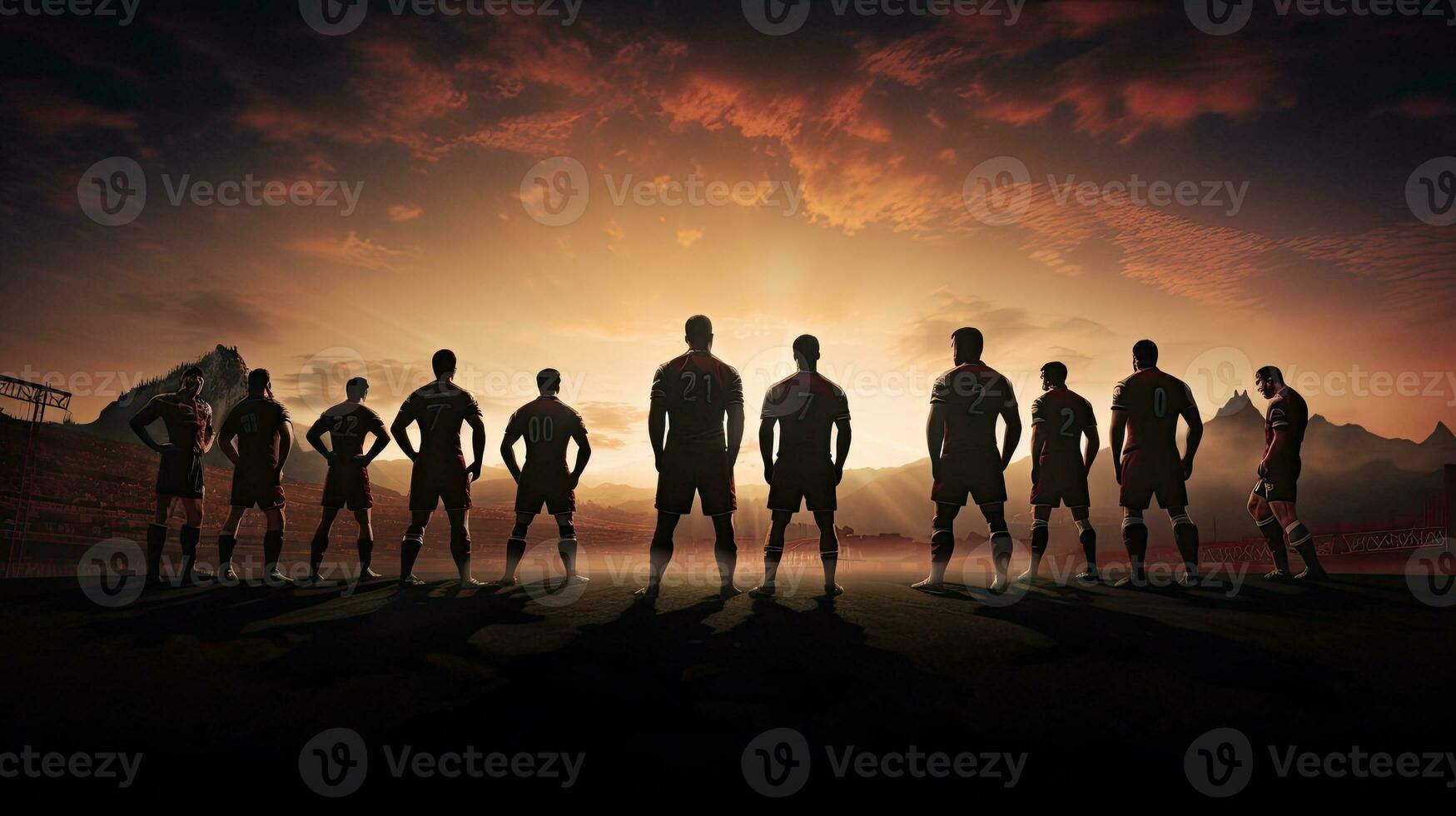Fußball Fans Silhouetten auf ein Rugby Feld foto