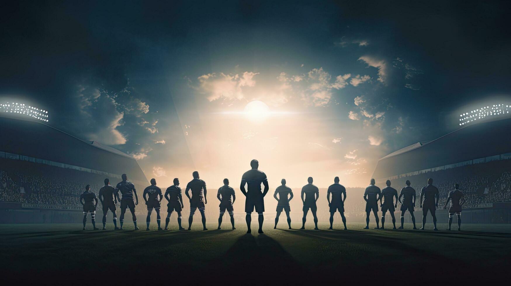 Fußball Fans Silhouetten auf ein Rugby Feld foto