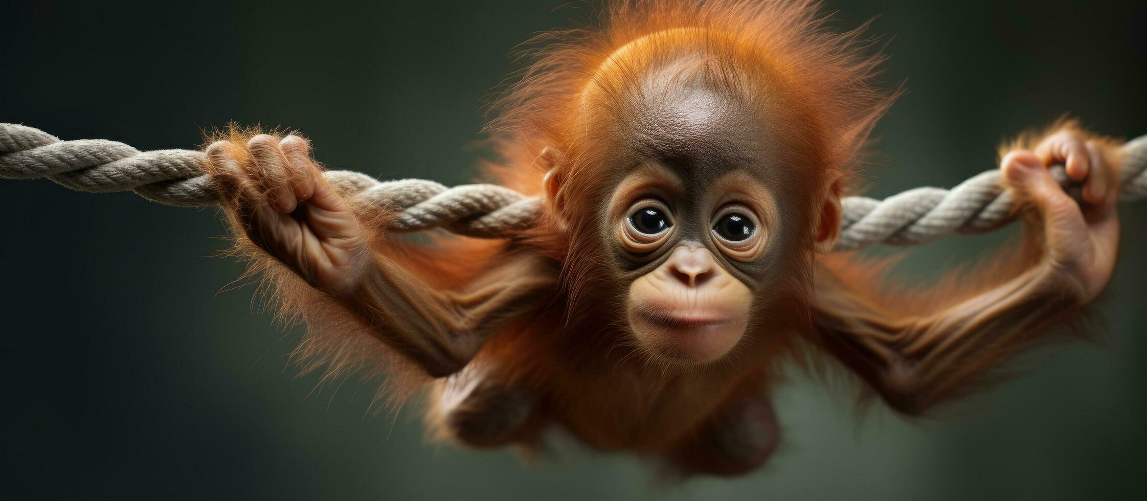 jung Sumatra Orang-Utan 4 Monate suspendiert durch ein Kabel foto