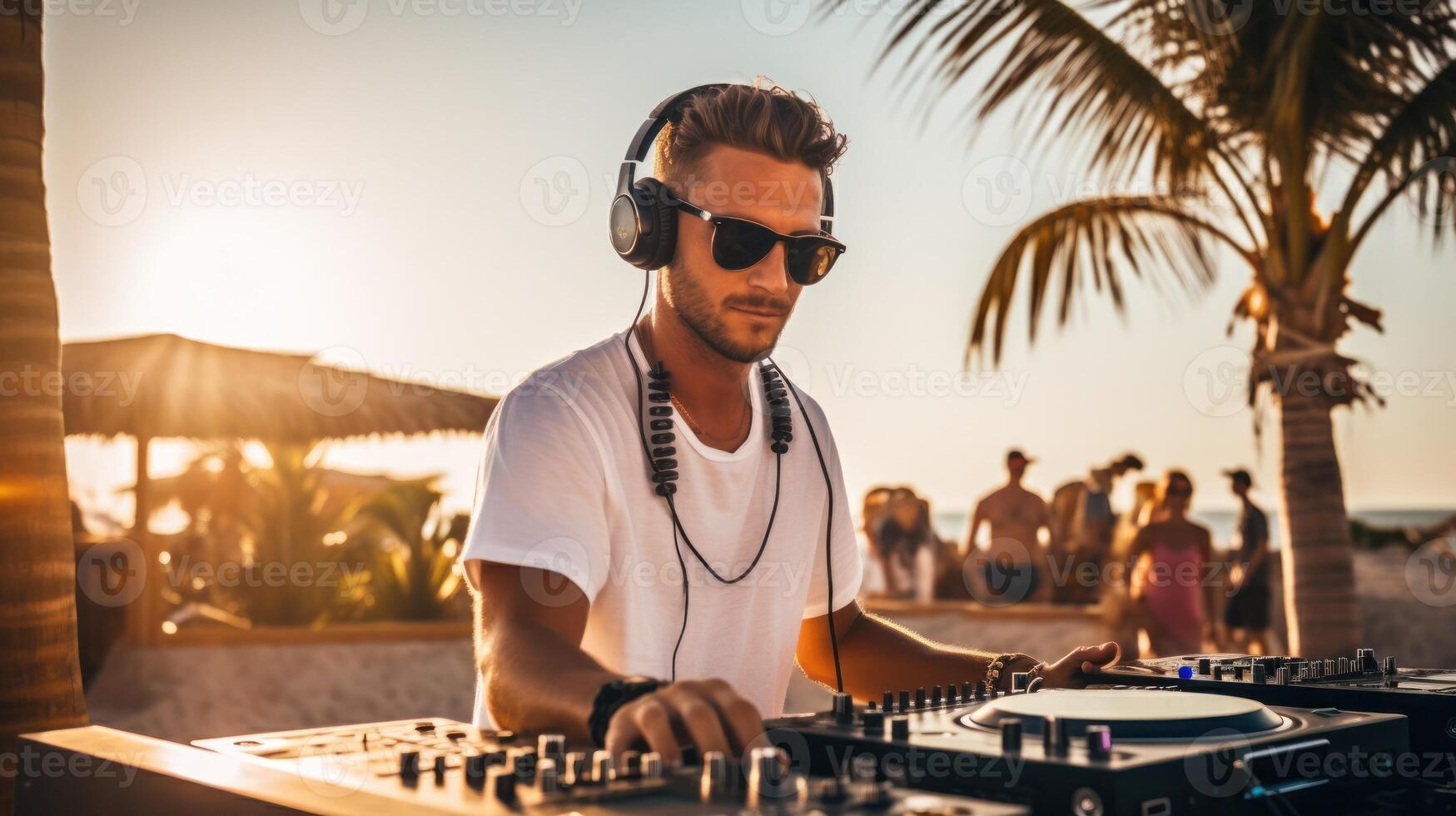 dj Sommer- Strand Party. Illustration ai generativ foto