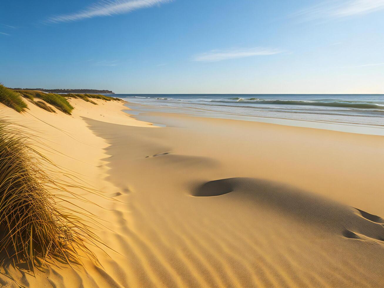 das Sand Dünen und Gras auf das Strand ai generiert foto