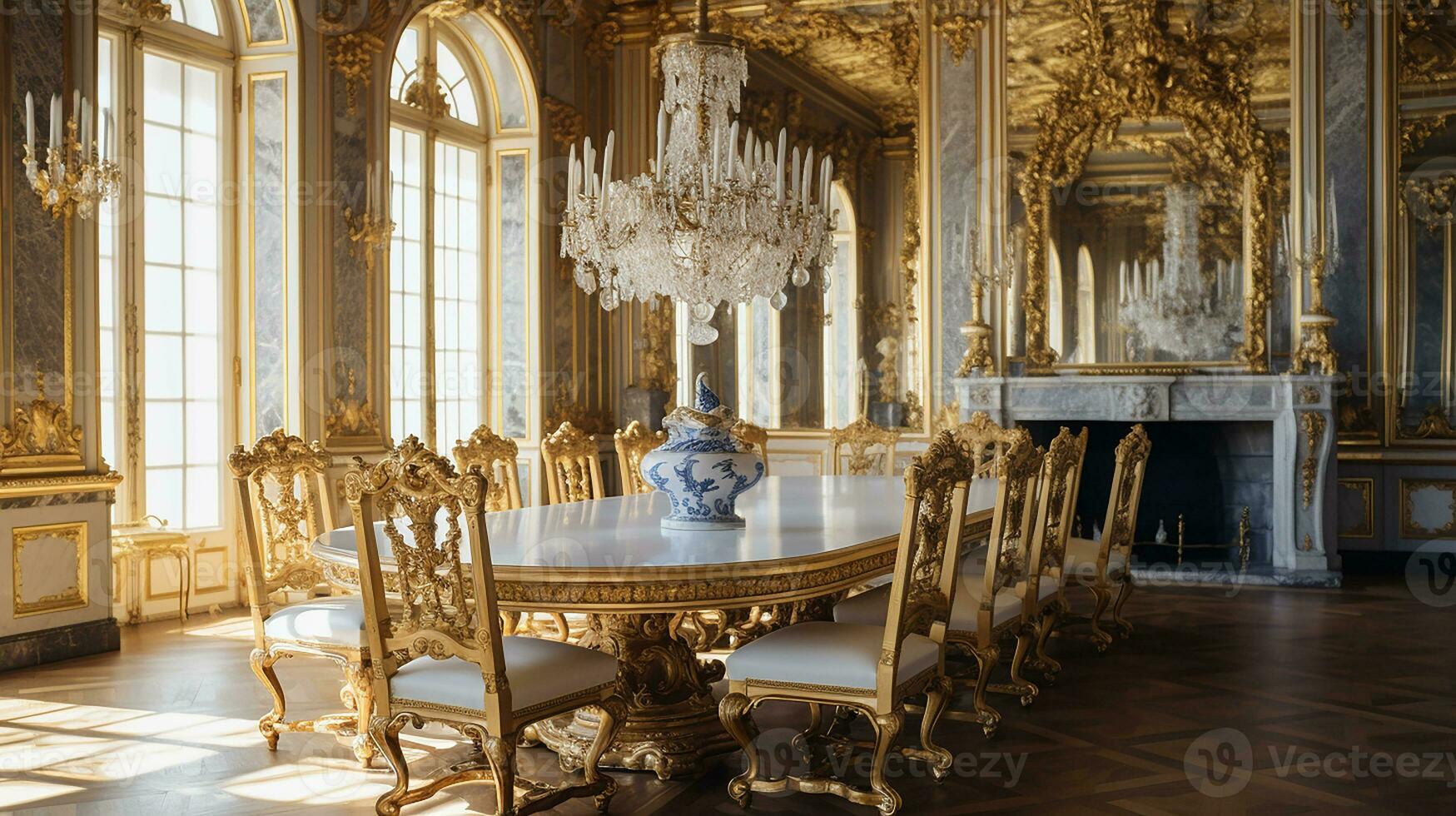 Foto von das Essen Zimmer beim das Palast von Versaille, Frankreich. generativ ai