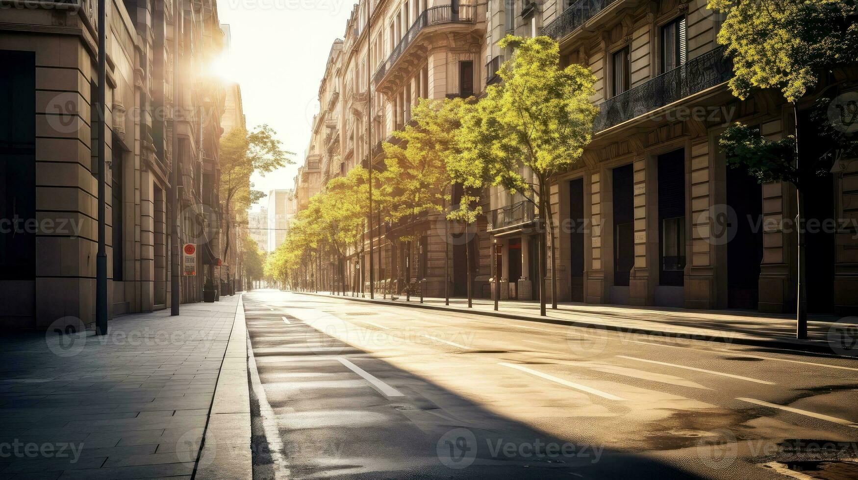 klassisch die Architektur und städtisch Straßen, leeren Straße im das Stadt, generativ ai Illustration foto