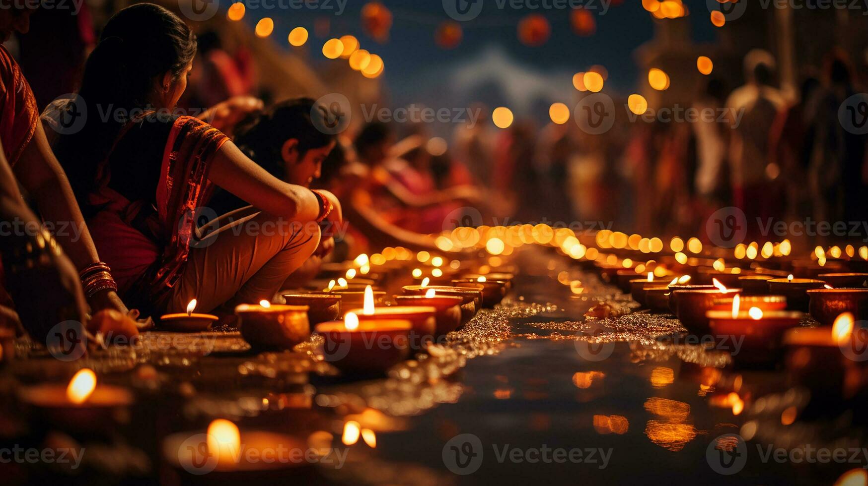 glücklich dawali Konzept, Foto von viele beleuchtet Diya oder Lehm Öl Lampe