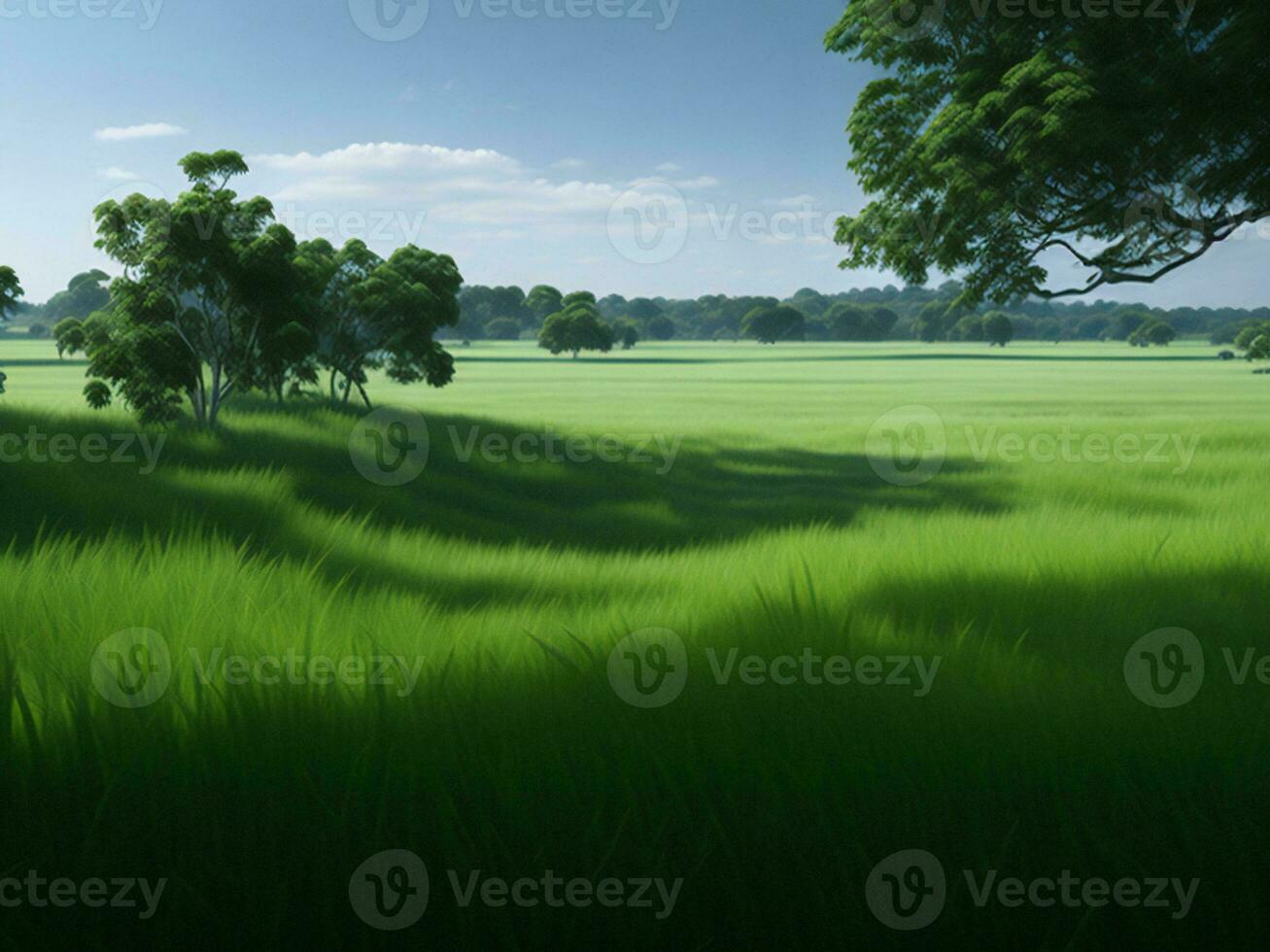Grün Gras im das Sonne ai generiert foto