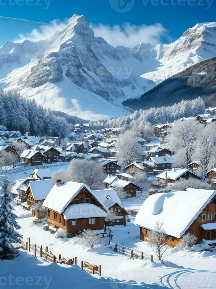 Winter Landschaft im das Berge ai generiert foto