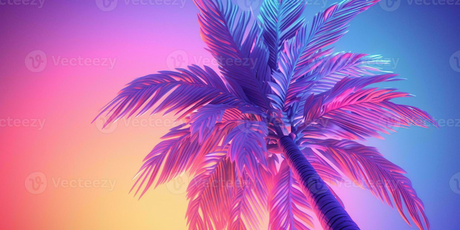 generativ ai, retro Kalifornien Kokosnuss Palmen. Hawaii Palme Bäume beim Sonnenuntergang. Sommer- Hintergrund foto