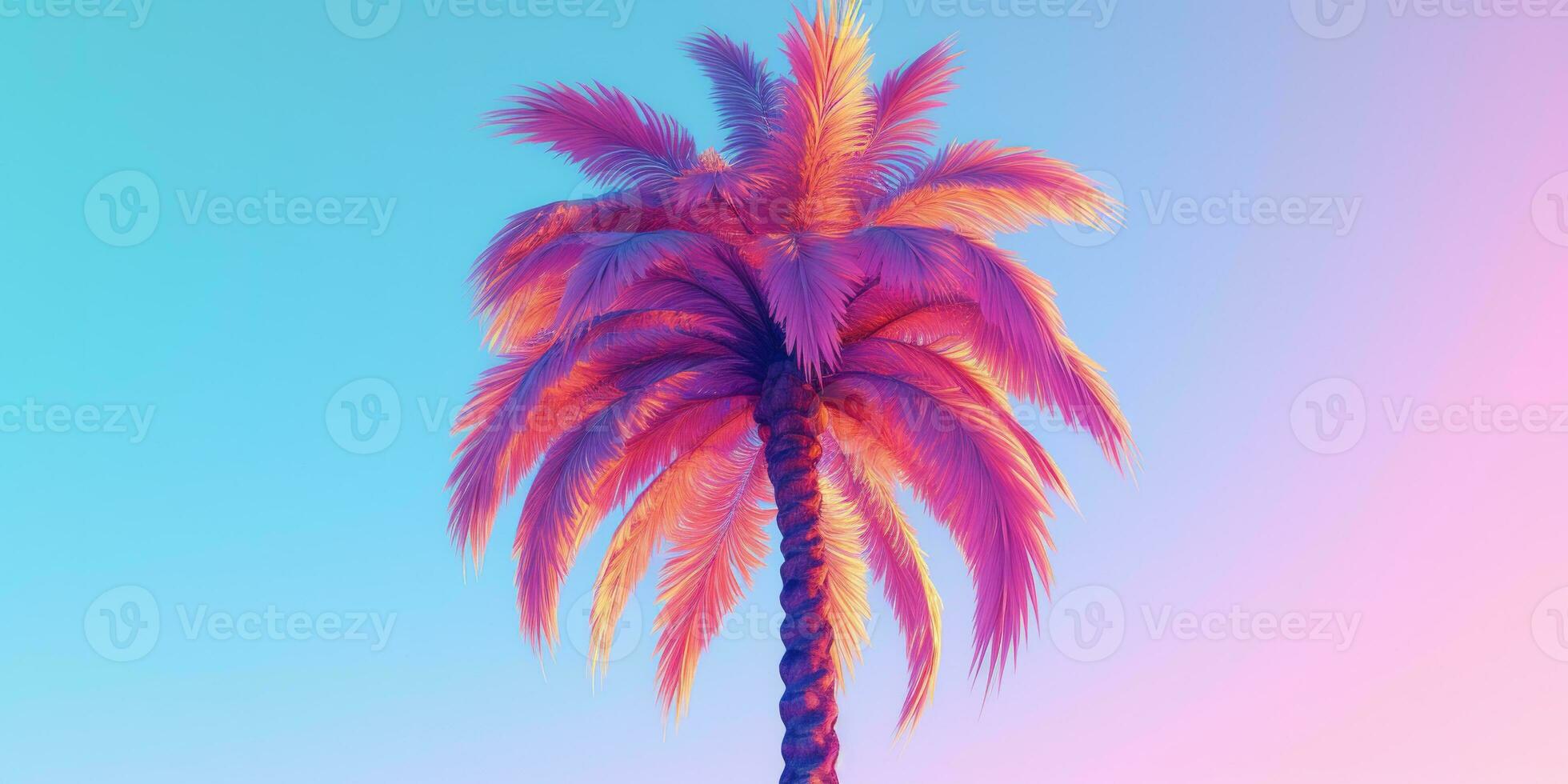 generativ ai, retro Kalifornien Kokosnuss Palmen. Hawaii Palme Bäume beim Sonnenuntergang. Sommer- Hintergrund foto