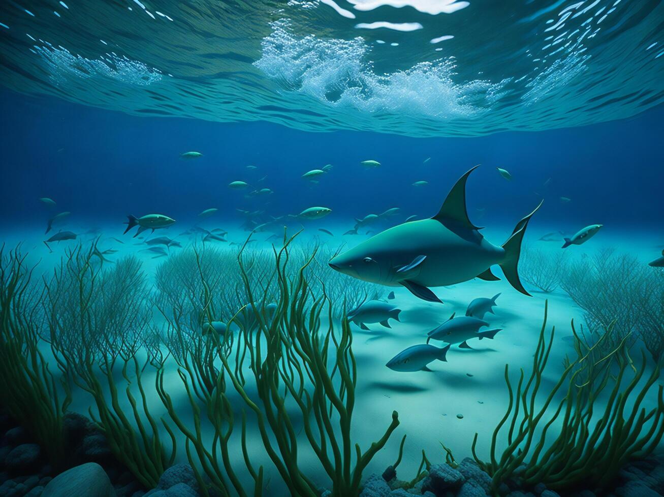 ein Gruppe von Fisch schwimmen im das Ozean ai generiert foto