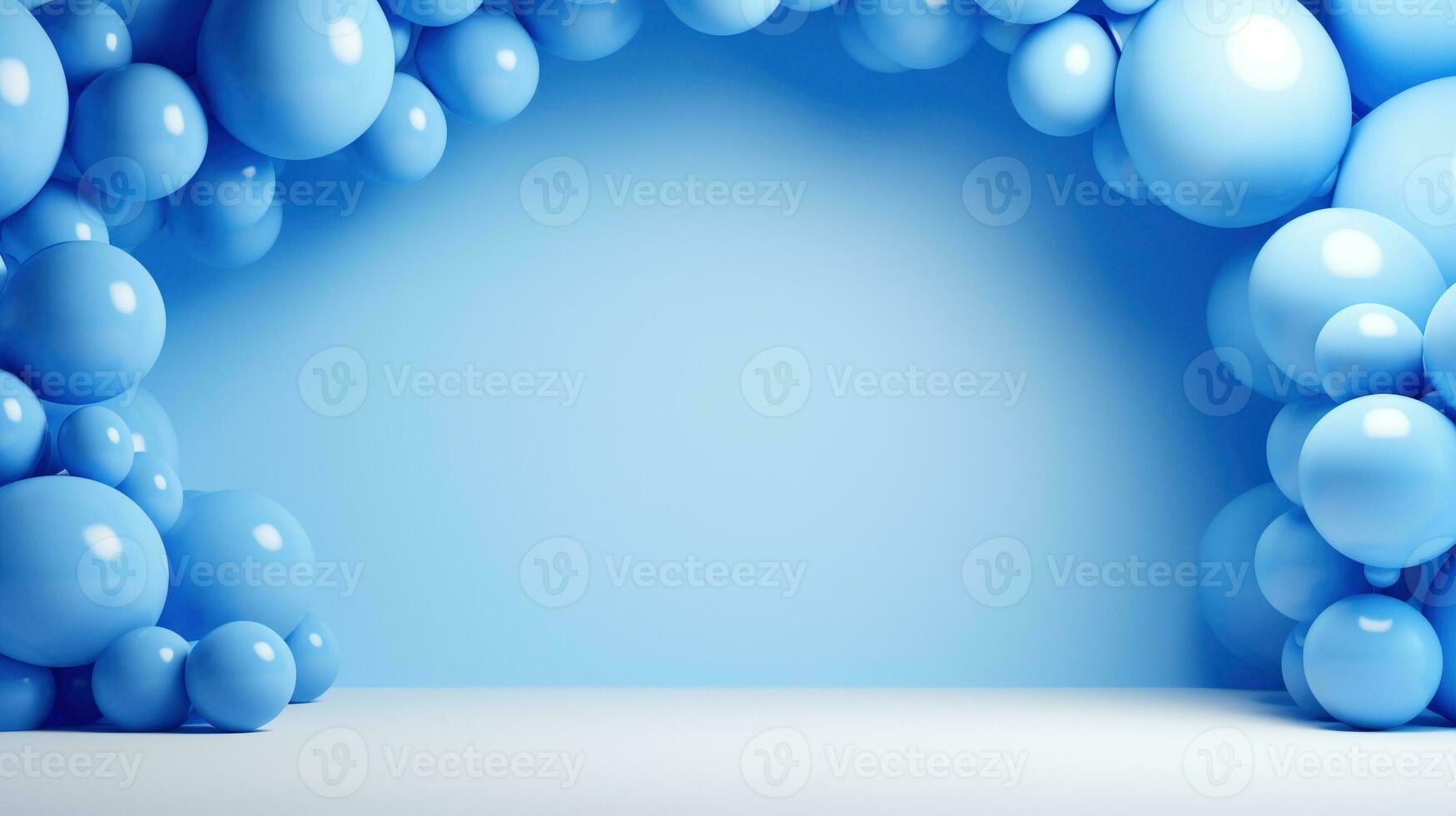 generativ ai, Bogen von Blau Luftballons. Geburtstag Party zum Junge 3d Hintergrund, Dusche. Attrappe, Lehrmodell, Simulation, Vorlage zum Begrüßung Karte. foto