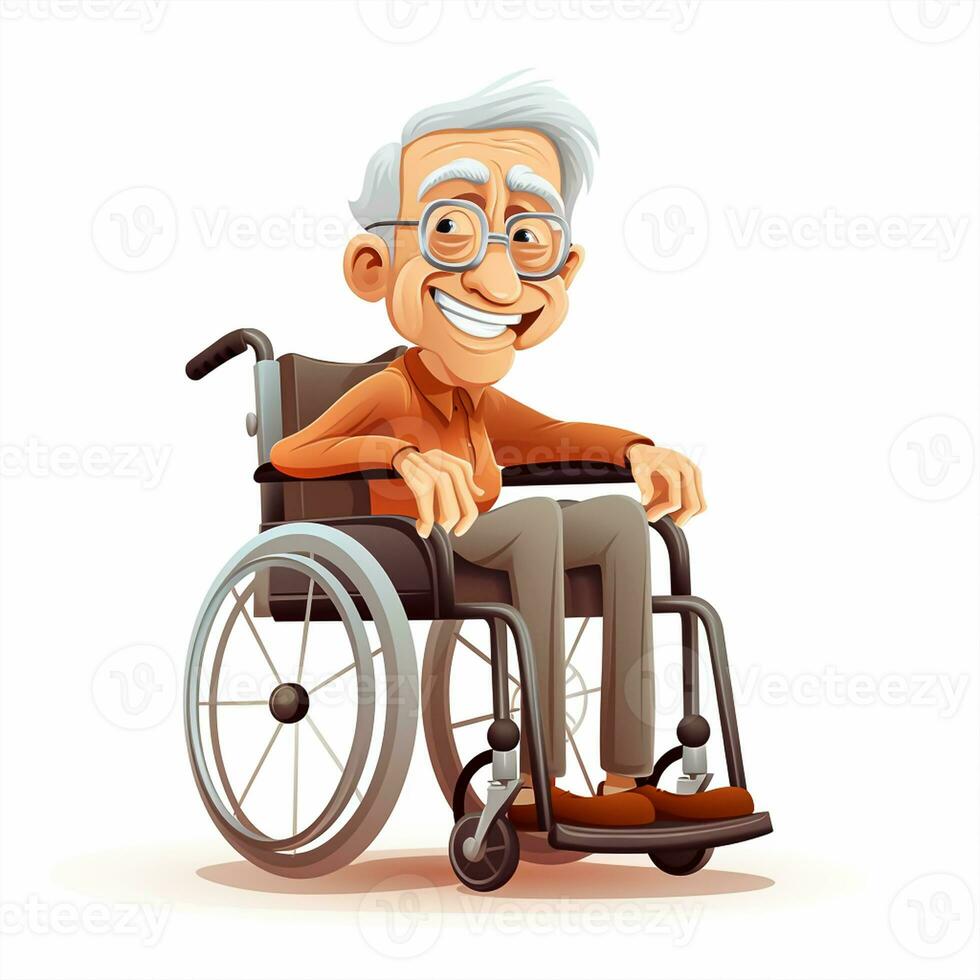Alten Mann im Rollstuhl. Karikatur Stil foto