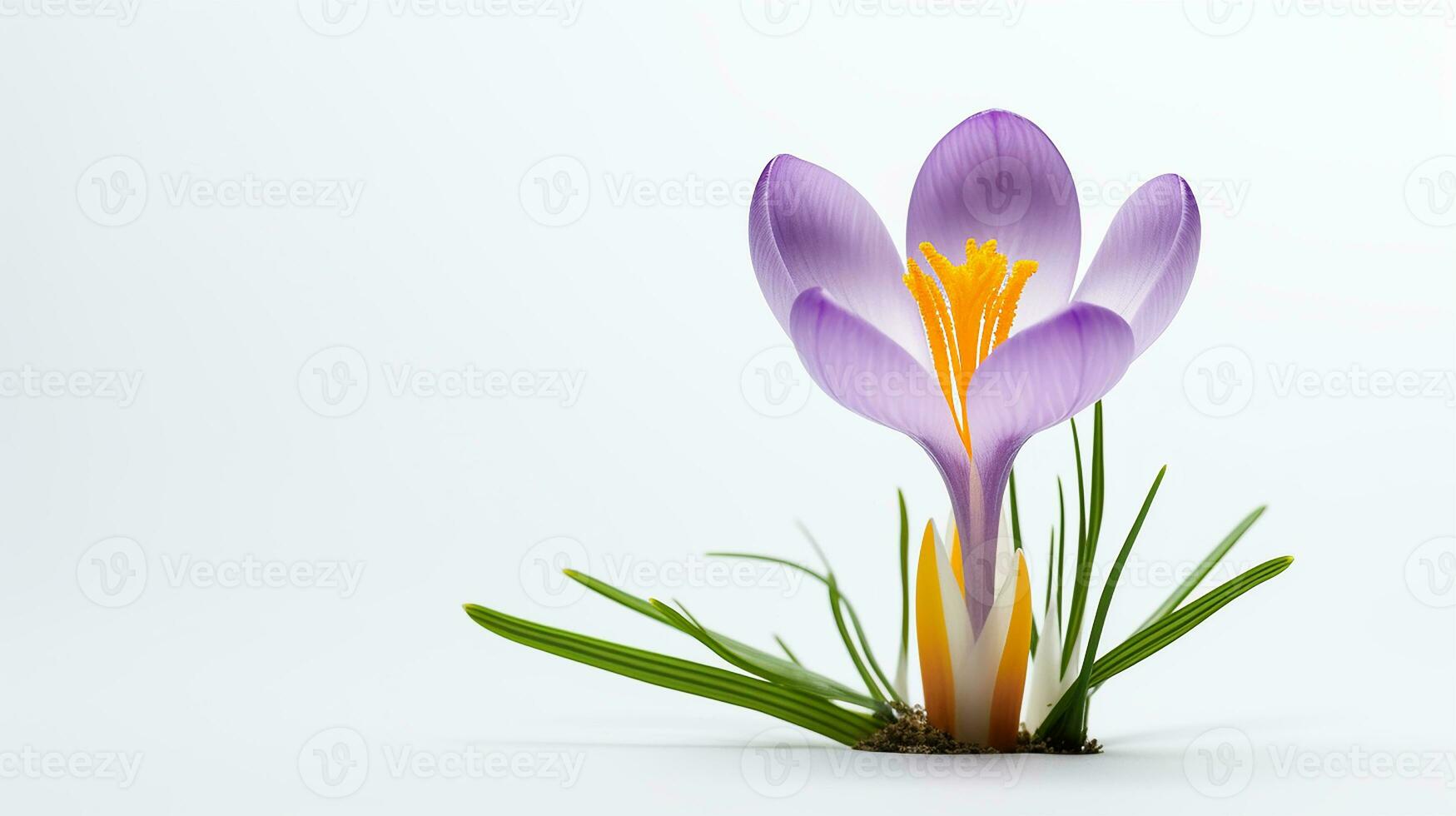 Foto von schön Krokus Blume isoliert auf Weiß Hintergrund. generativ ai