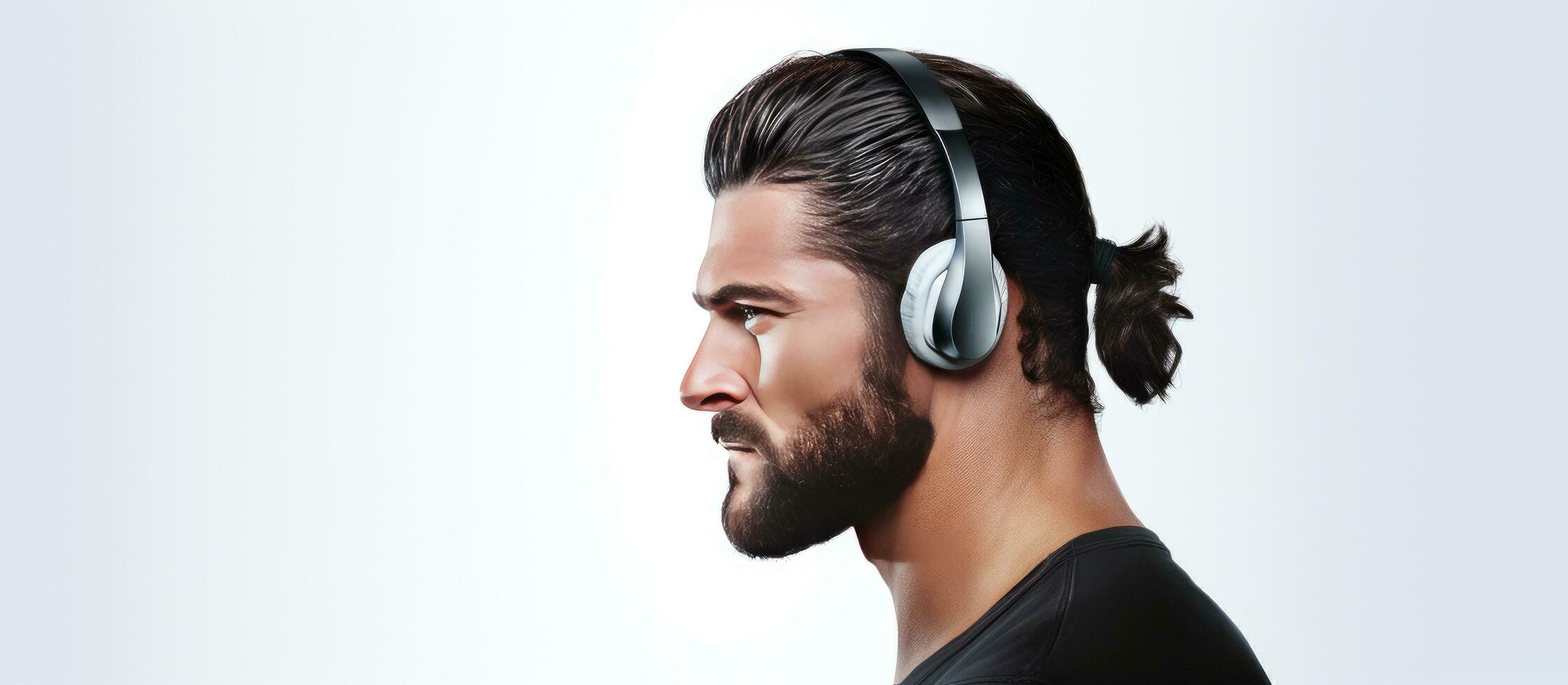 ein Ohrring tragen Macho Mann Anzeigen Anzeigen auf ein Smartphone Attrappe, Lehrmodell, Simulation foto
