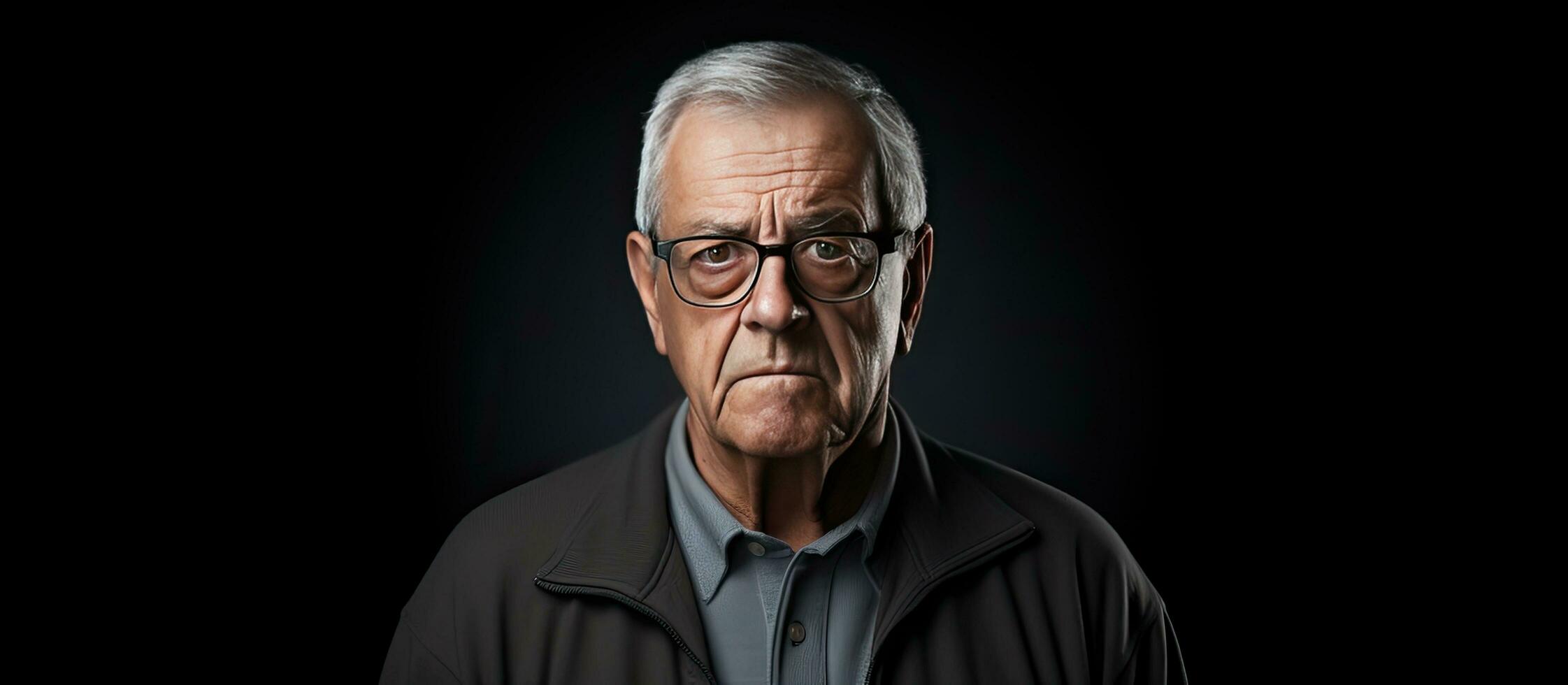 Senior Mann tragen Brille im ein Studio Porträt mit Zimmer zum Text foto