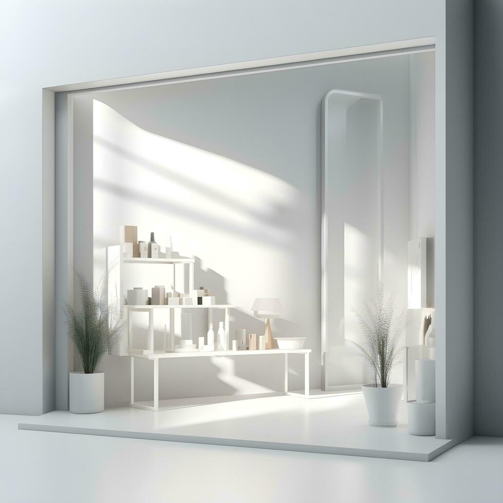 modern Eleganz. sauber und minimalistisch 3d Vektor Illustration von ein online Geschäft. ai generiert foto