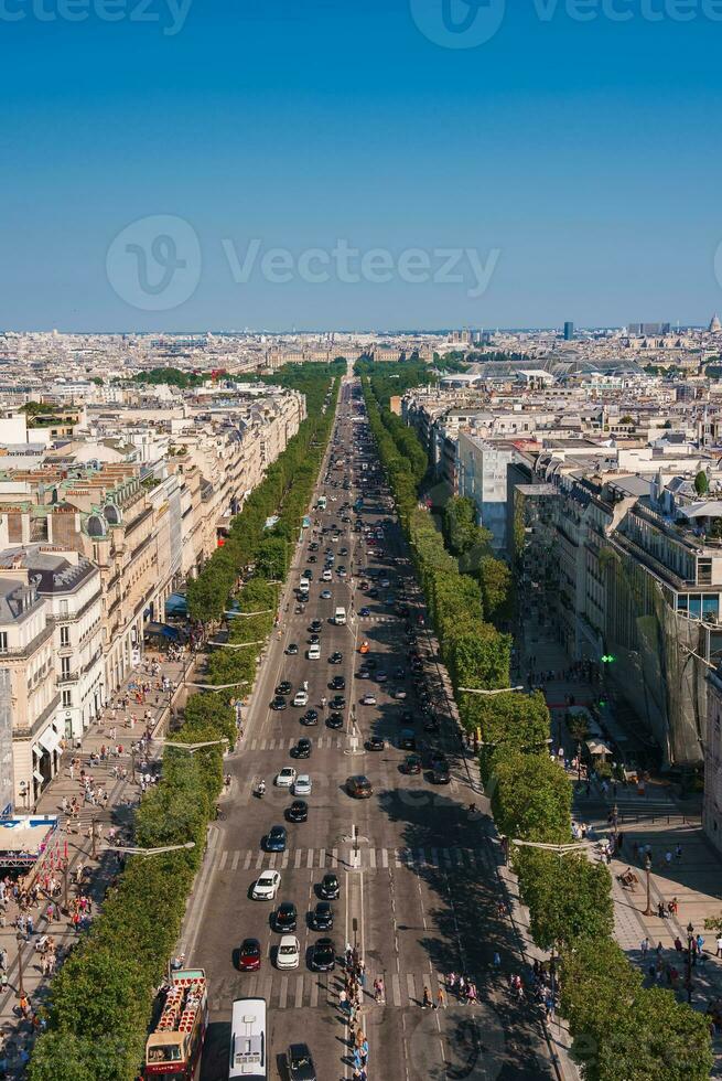 Antenne Aussicht von Champs Elysees und Bogen de Triomphe, Paris foto