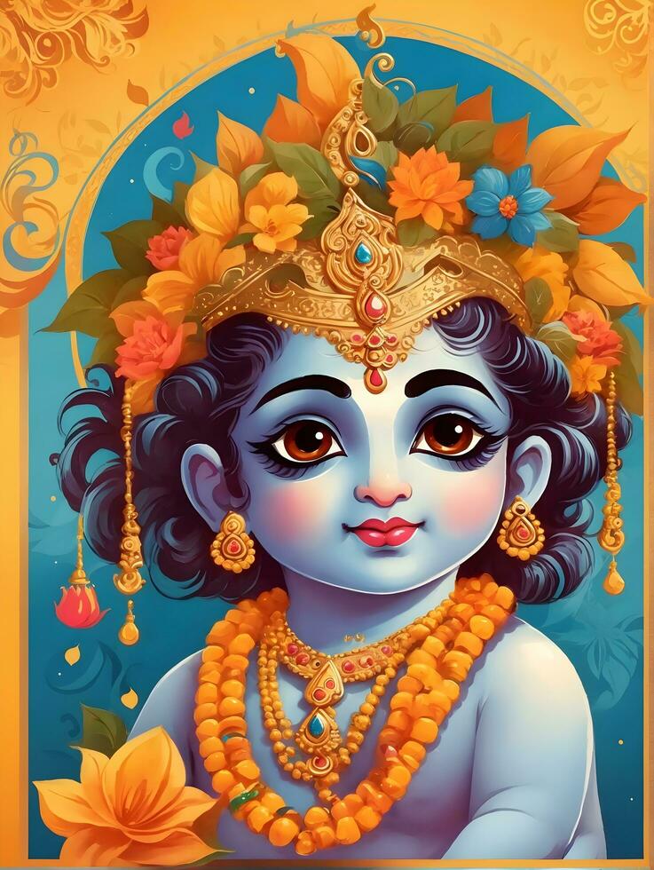 ai generativ krishna Janmashtami Illustration Karte Design, Hintergrund foto