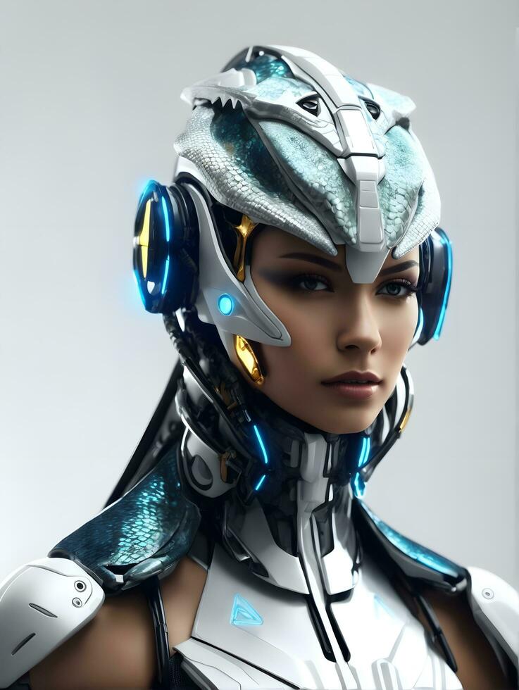 ai generativ Cyborg Roboter Frau, futuristisch Humanoid Design foto