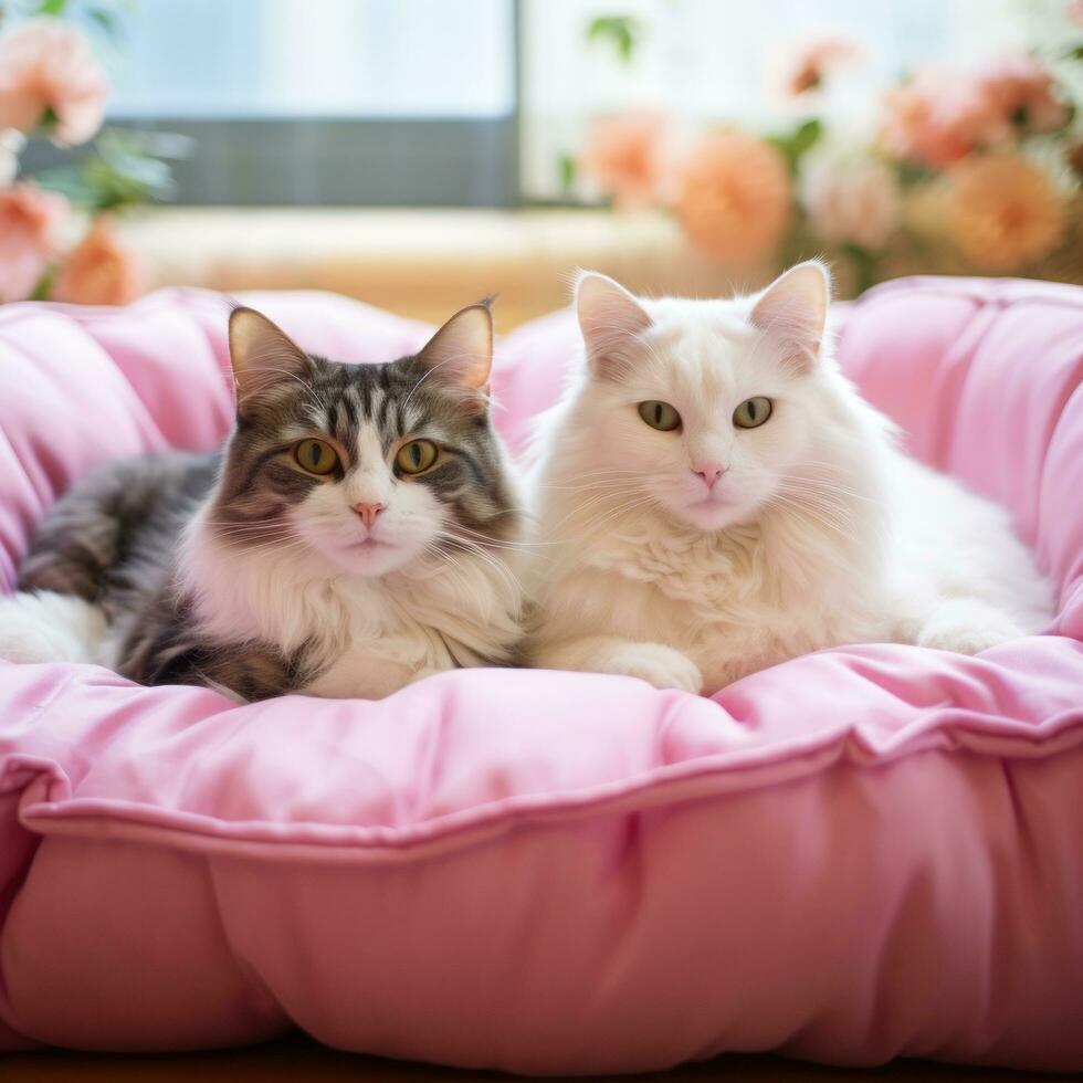 süß Katzen im Bett foto