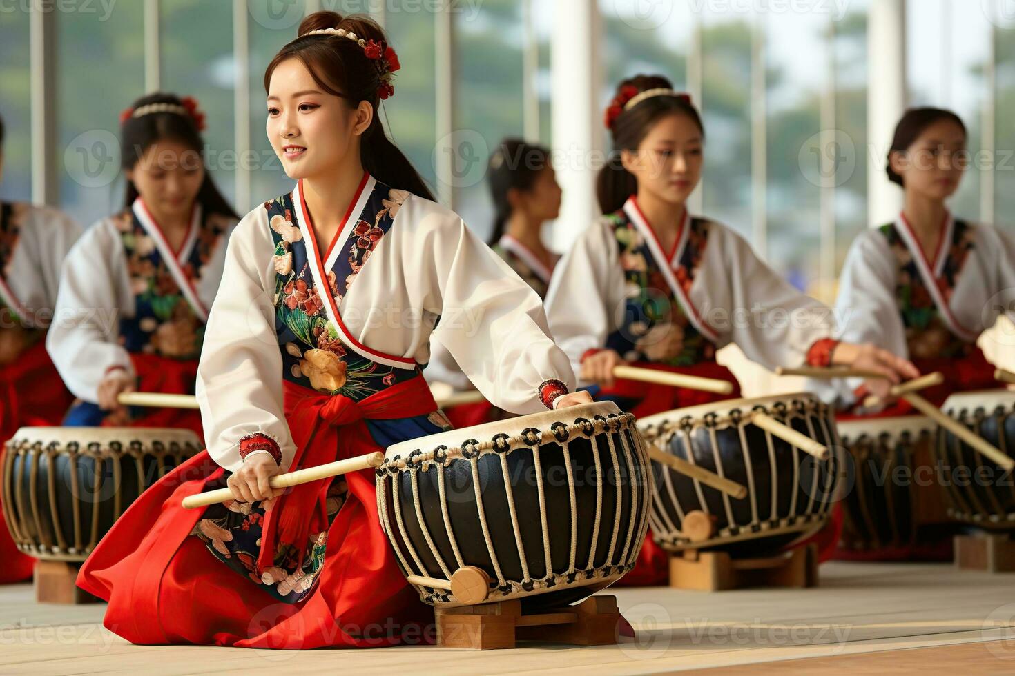 asiatisch traditionell Musik- mit Trommel. generativ ai foto