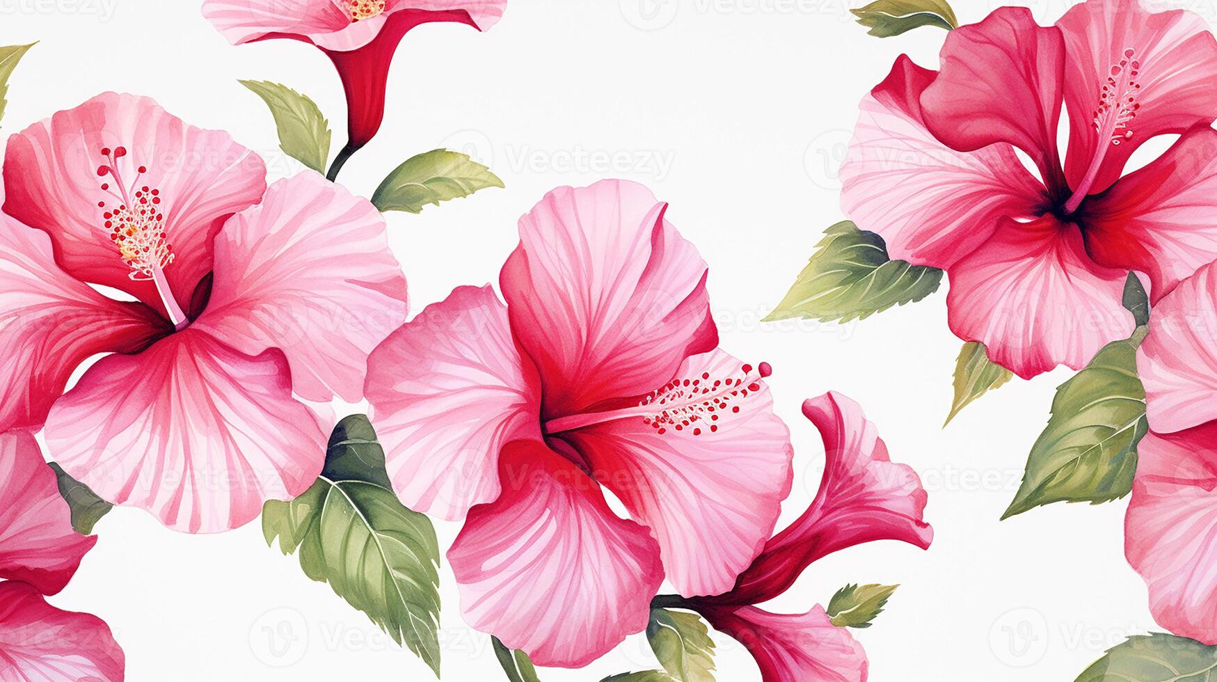 nahtlos Muster von Hibiskus Blume im Aquarell Stil isoliert auf Weiß Hintergrund. Hibiskus Blume Textur Hintergrund. generativ ai foto