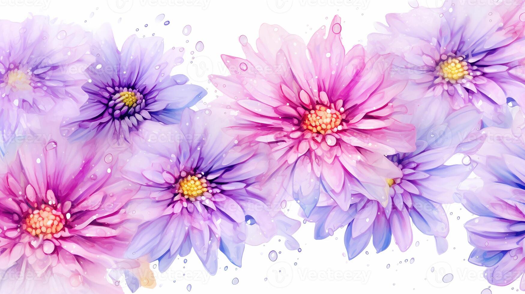 nahtlos Muster von Aster Blume im Aquarell Stil isoliert auf Weiß Hintergrund. Aster Blume Textur Hintergrund. generativ ai foto