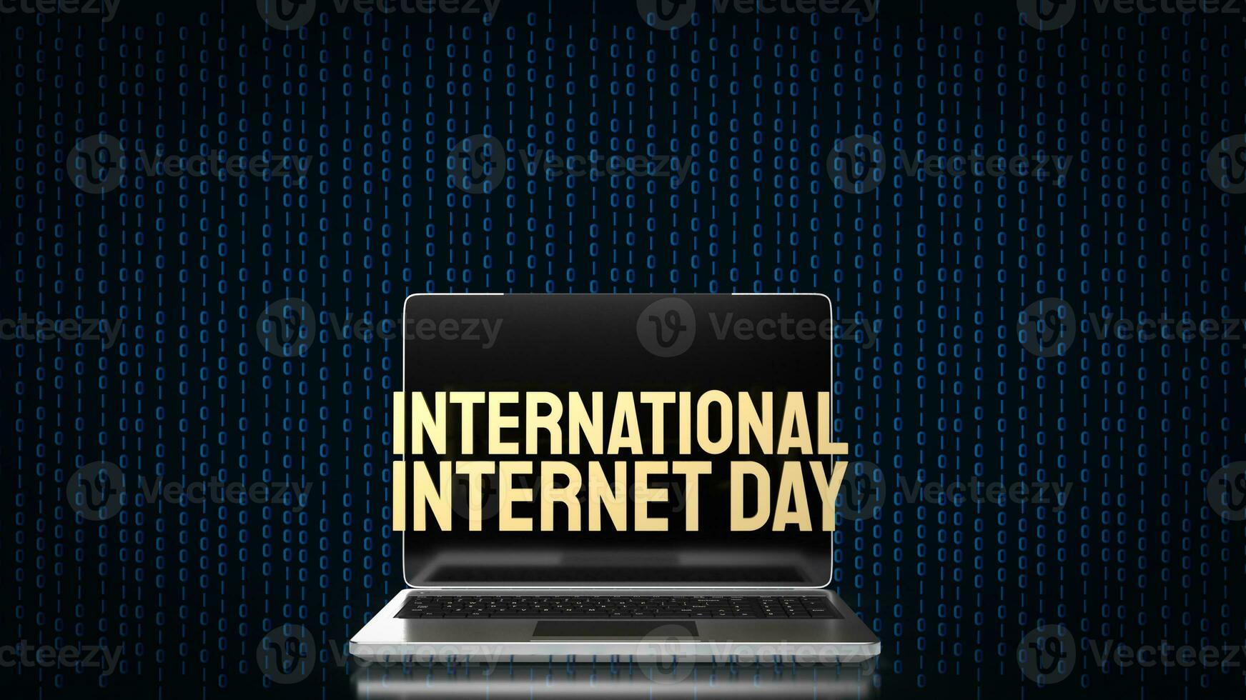 das Gold Text auf auf Laptop zum International Internet Tag 3d Rendern foto