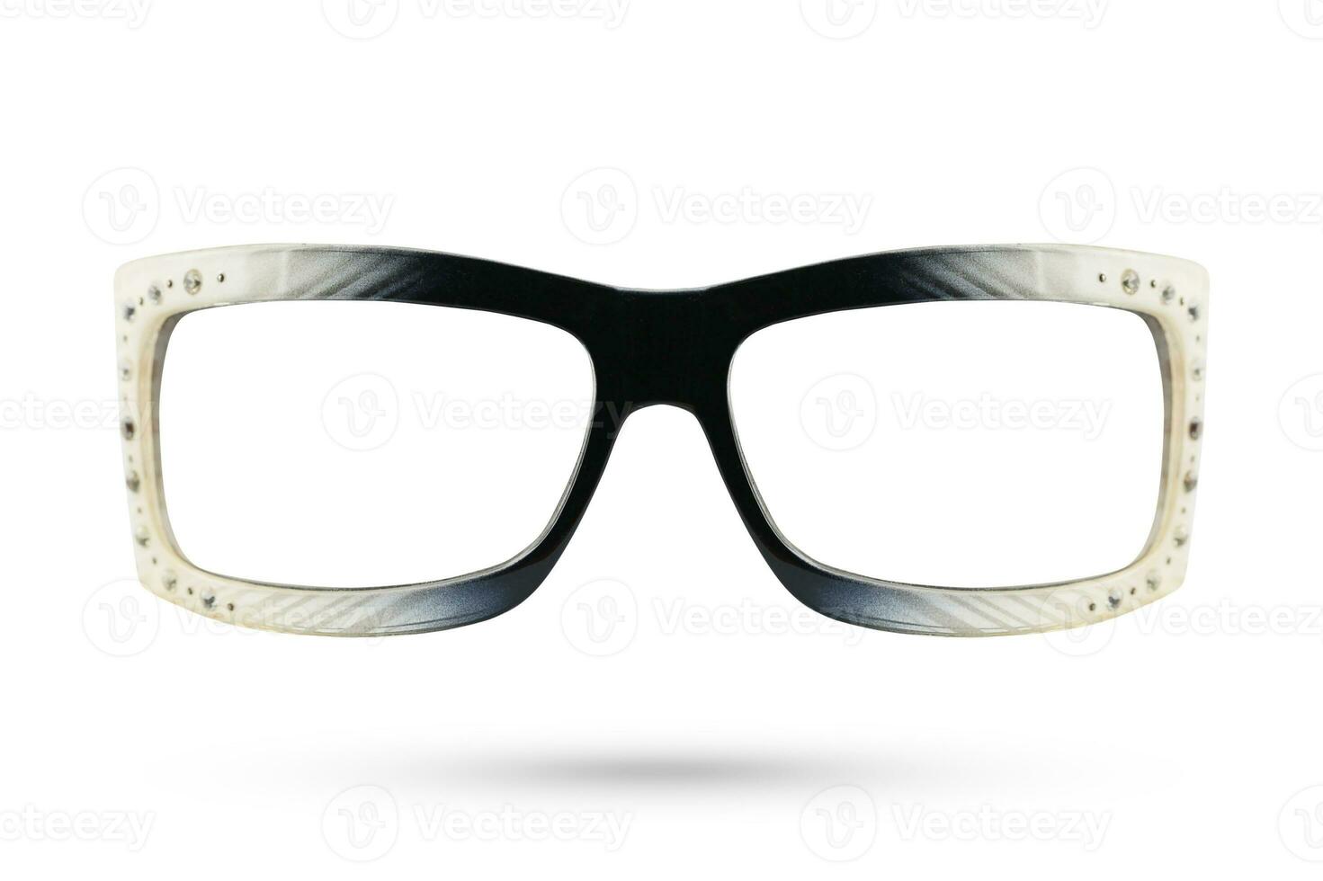 Mode Brille Stil Kunststoffgerahmt mit Diamanten isoliert auf Weiß Hintergrund. foto
