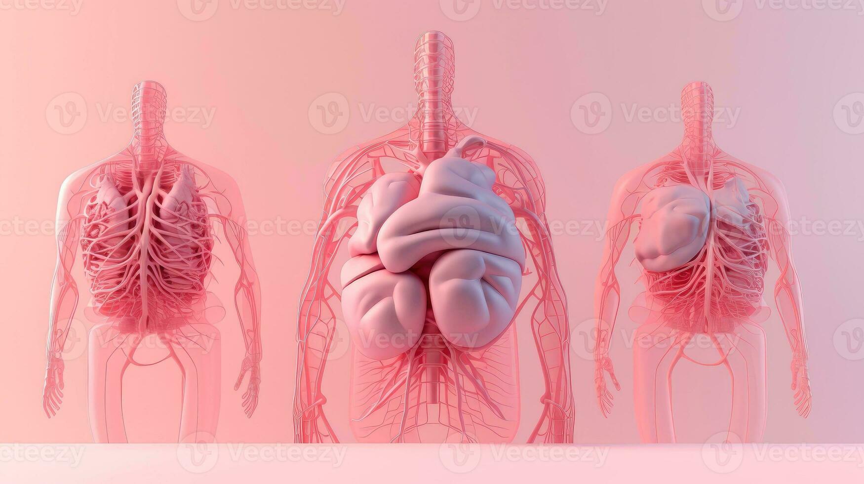 3d Illustration Attrappe, Lehrmodell, Simulation von das Mensch Organ System, Anatomie, nervös, Kreislauf, Verdauungs, Ausscheidung, Harn und Knochen Systeme. medizinisch Bildung Konzept, generativ ai Illustration foto