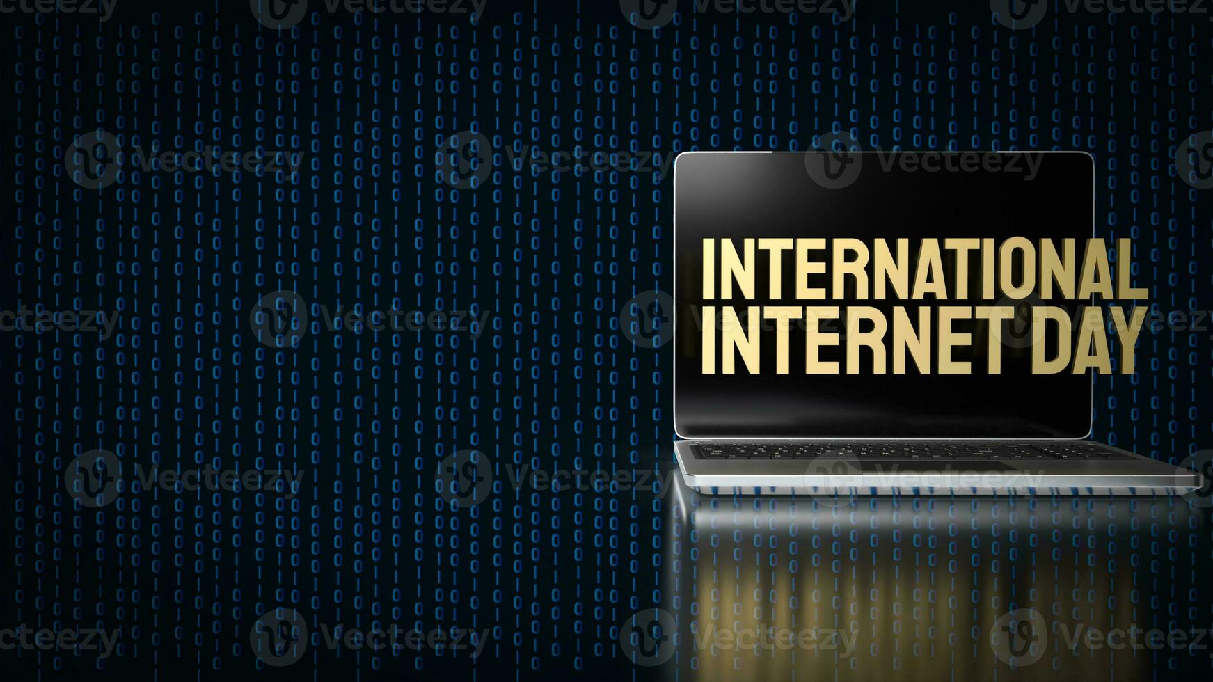 das Gold Text auf auf Laptop zum International Internet Tag 3d Rendern foto