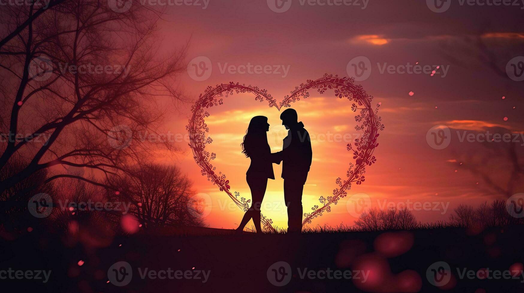 romantisch Paar silhouettiert gegen verschwommen Hintergrund Liebe und Valentinstag s Konzept foto