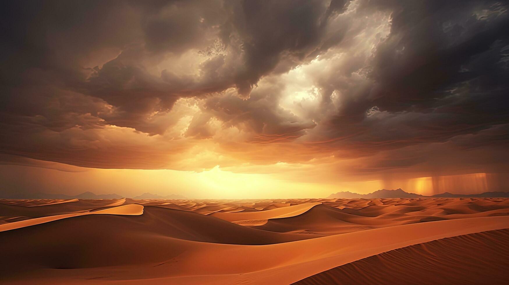 atemberaubend stürmisch Wolken über Sahara s schön Sand Dünen im Marokko. Silhouette Konzept foto