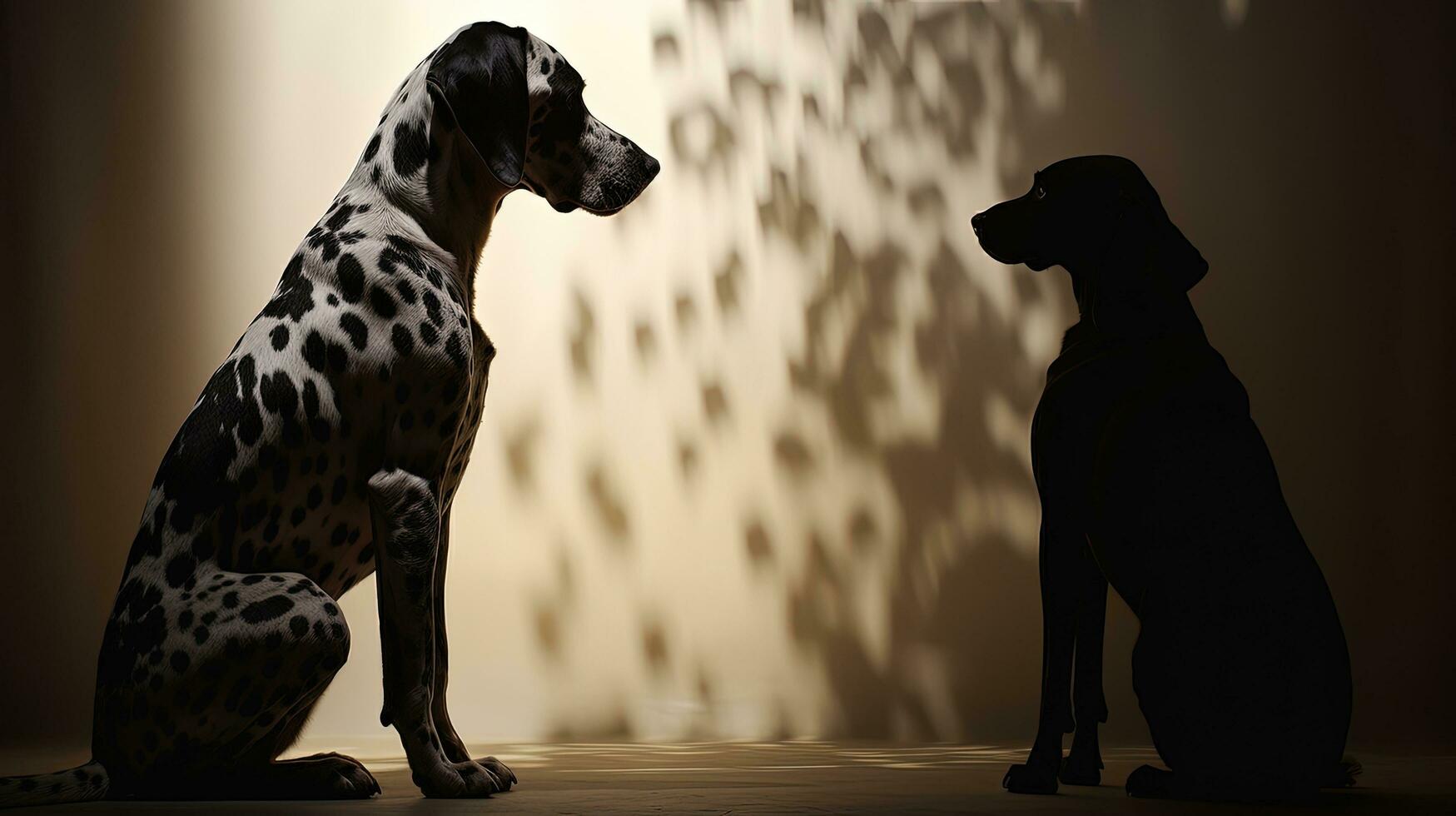 Dalmatiner gestalten gegen ein entdeckt Hintergrund. Silhouette Konzept foto