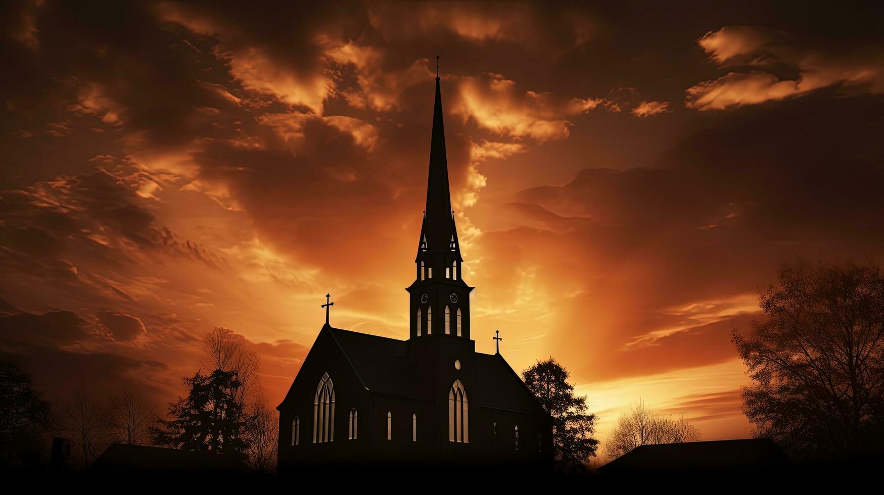 Kirche Silhouette beim Sonnenuntergang foto