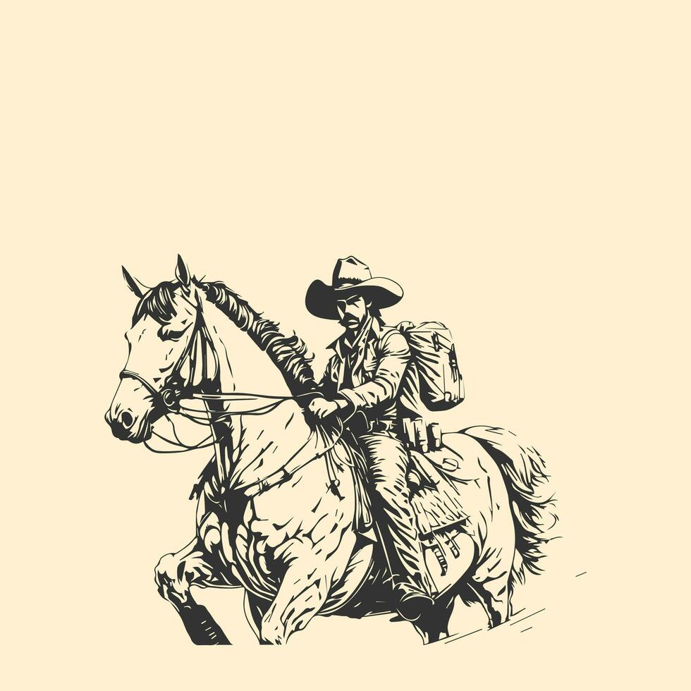 Rodeo Western Cowboy Jahrgang Hand gezeichnet Kunstwerk foto