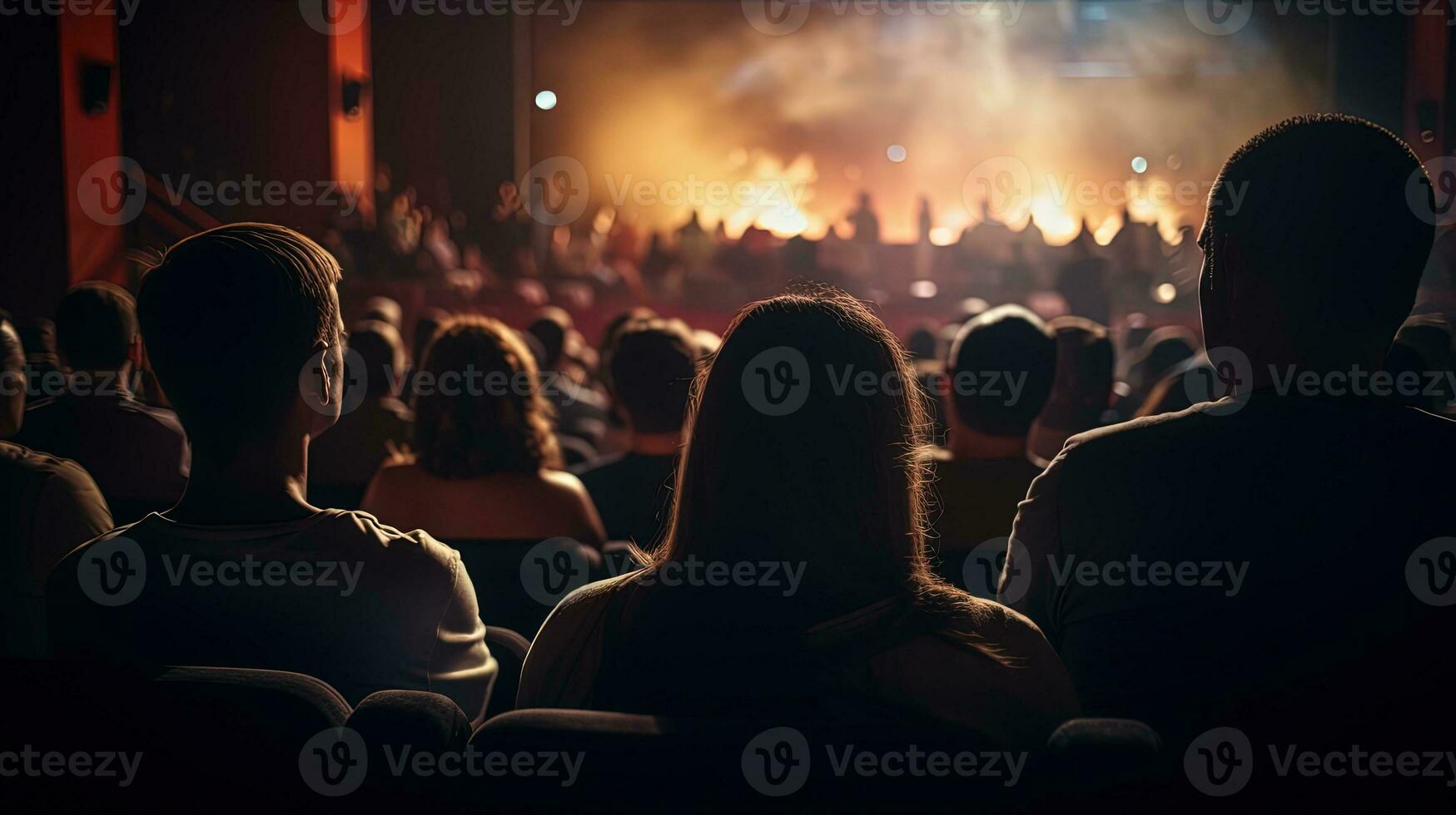 Publikum im das Theater Aufpassen Konzert aus von Fokus. Silhouette Konzept foto